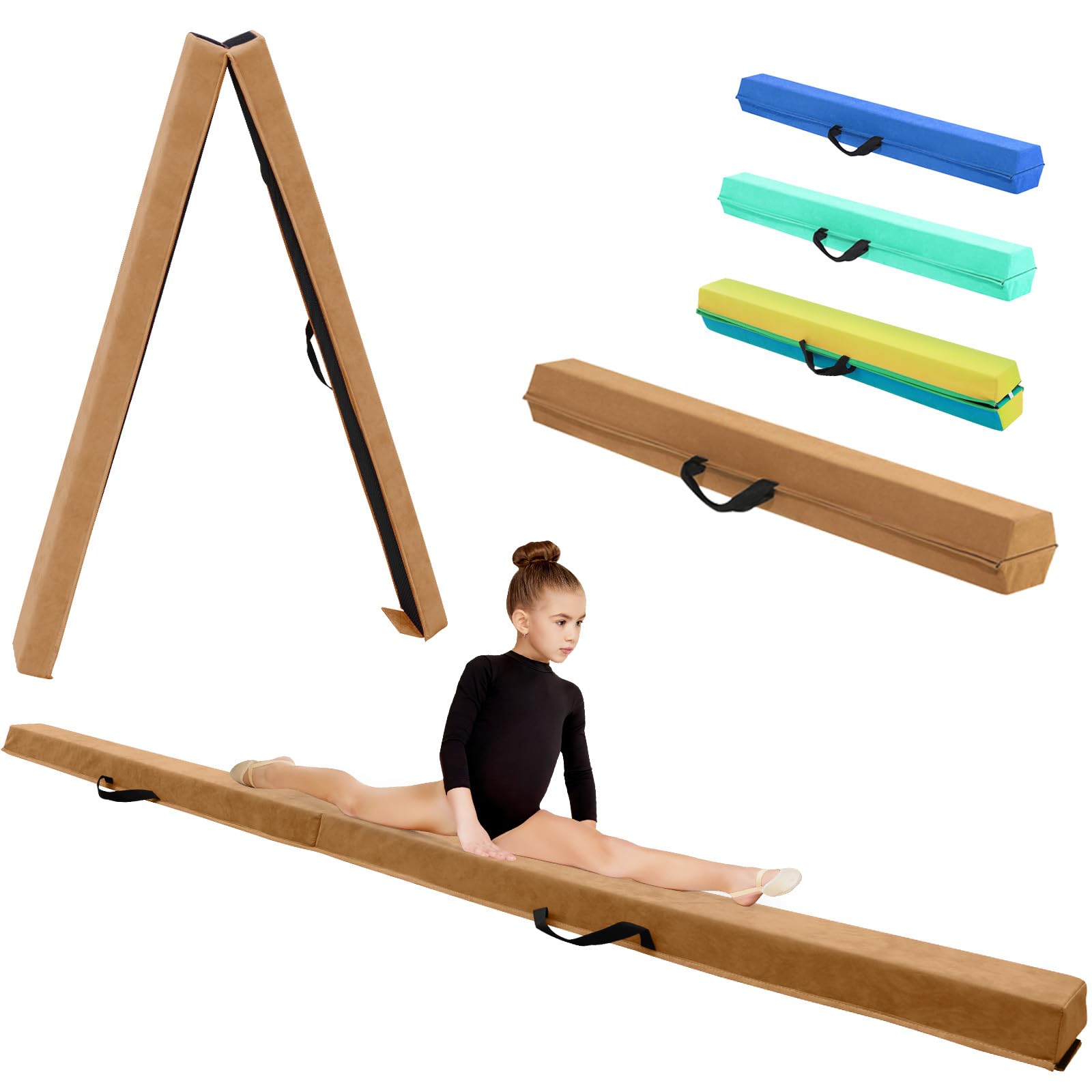 Barra de Equilibrio Gimnasia con Superficie de Ecocuero EVA+EPE en 3 Tamaños (240cm/270cm/300cm) Plegable para Niños y Adultos Contiene Bolsa de Transporte