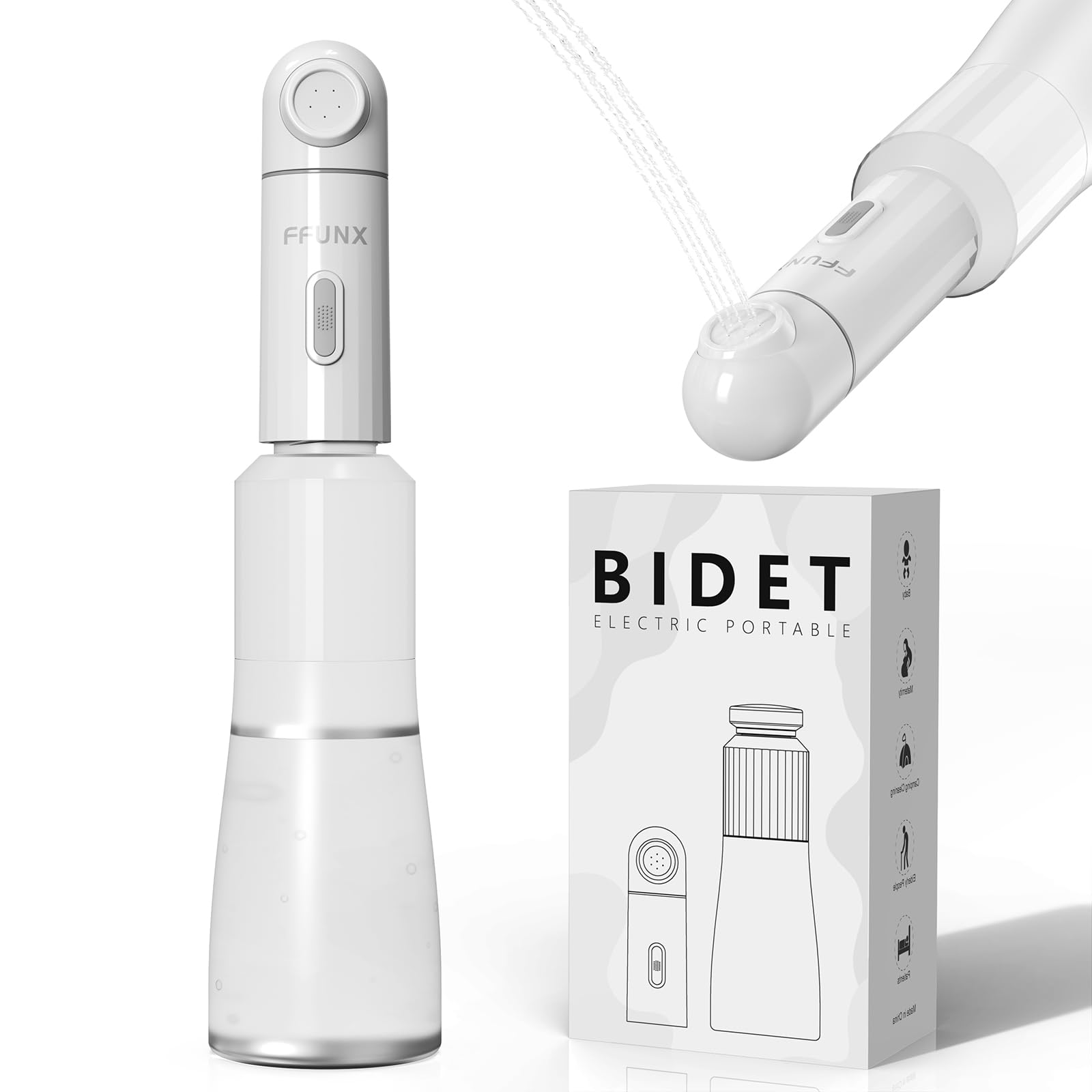 FFUNX Portable Bidet for Travel, Mini Foldable Handheld Personal Travel Bidet with 2 Pressure Options, IPX7 Waterproof Jet Spray Toilet