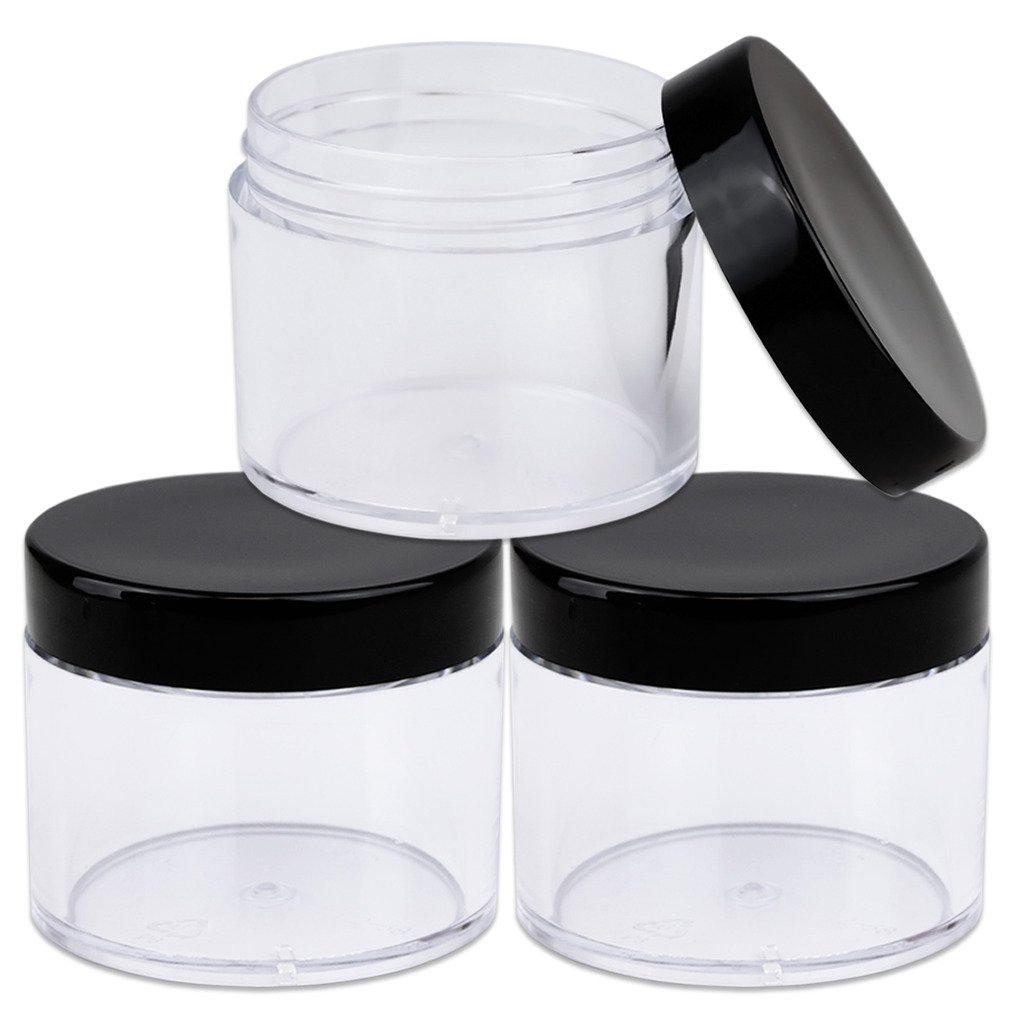 Beauticom 60 Grams 60 ML 2 Oz Round Clear Leak Proof Plastic Container Jars with Black Lids for