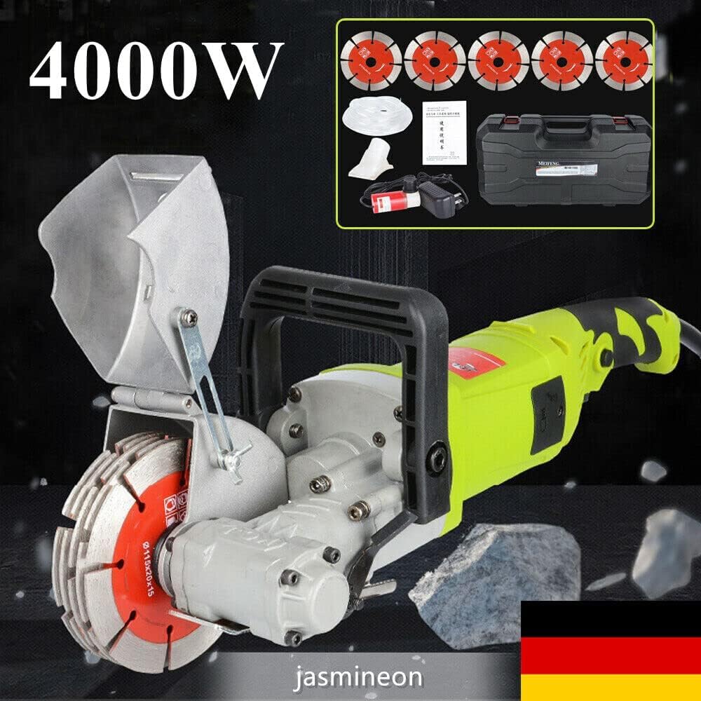 Bruzdownica szczelinowa 4000 W, frez murowy, 6500 obr./min, frez szczelinowy o głębokości 37 mm, szerokość 33 mm, 120 mm, bruzdownica z 5 brzeszczotami do cegły, betonu, marmuru