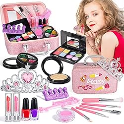 TEMI Kids Makeup Toy for Girl 3-8 – Pretend Play for Girls Ages 6-8, Dress-Up Toddler Toy Blue Cosmetic Case, Washable…