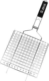 Gogogmee Grelha Para Camping Acessórios Ao Ar Livre Parrillas Para Asar Carne Churrasqueira Camarão Grelha Cesta Acessórios Para Churrasco Quadrado De Madeira Piquenique Suprimentos Para