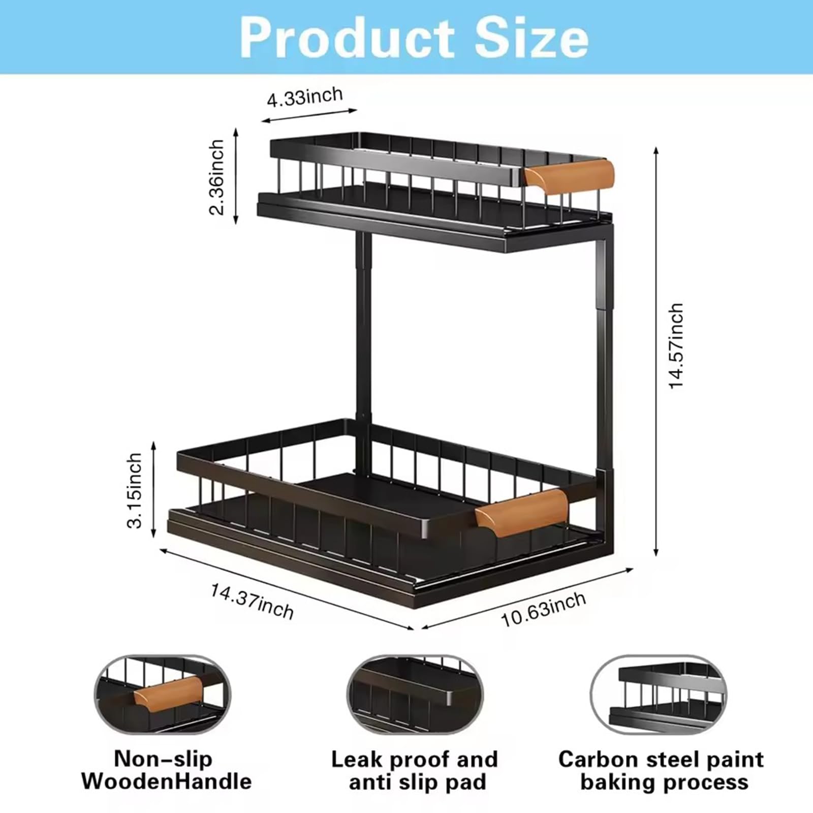 2 Paquete Organizador Bajo Fregadero Cocina Metal, 2 Niveles Organizador Bajo Fregadero, Rganizador Bajo Fregadero Almacenaje bajo Fregadero para Cocina, Baño,Negro