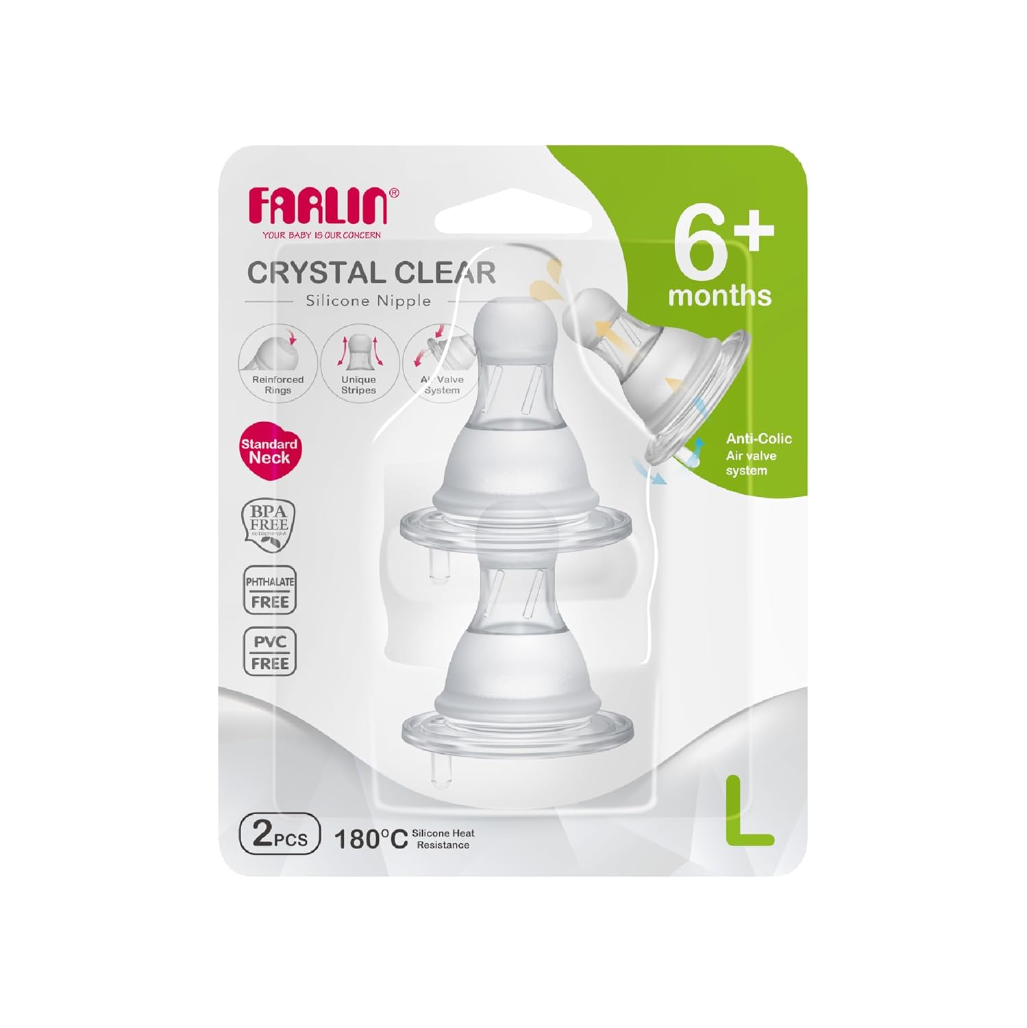 Farlin AC-21015(B) M Stretchy Anti-Colic Silicone Nipple – Size M – Medium Flow Nipple with Air Vent, BPA-Free Silicone – for Standard Neck Bottles – Ideal for 3–6 Months Babies