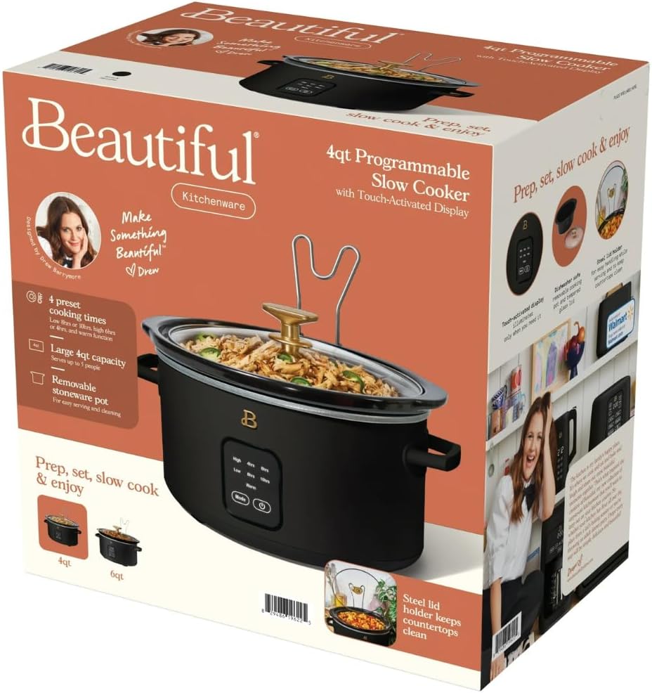 4-Quart Slow Cooker with Touch-Activated Display, Programmable Digital Controls, Removable Non-Stick Pot, Keep Warm Function (Black Sesame)