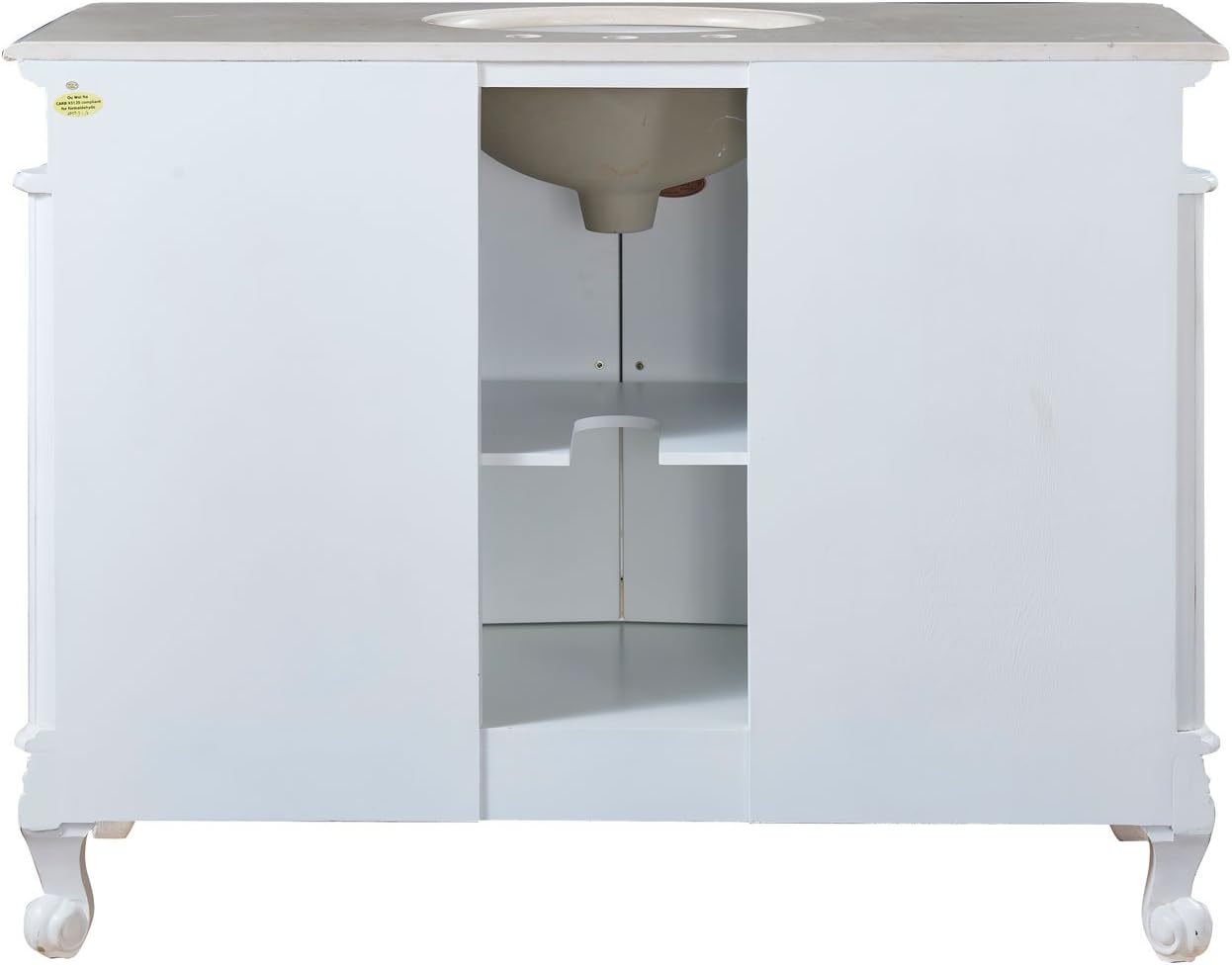 Silkroad Exclusive HYP-0152-CM-UWC-48 Countertop Marble Single Sink Bathroom Vanity with White Oak Finish Cabinet, 48", White