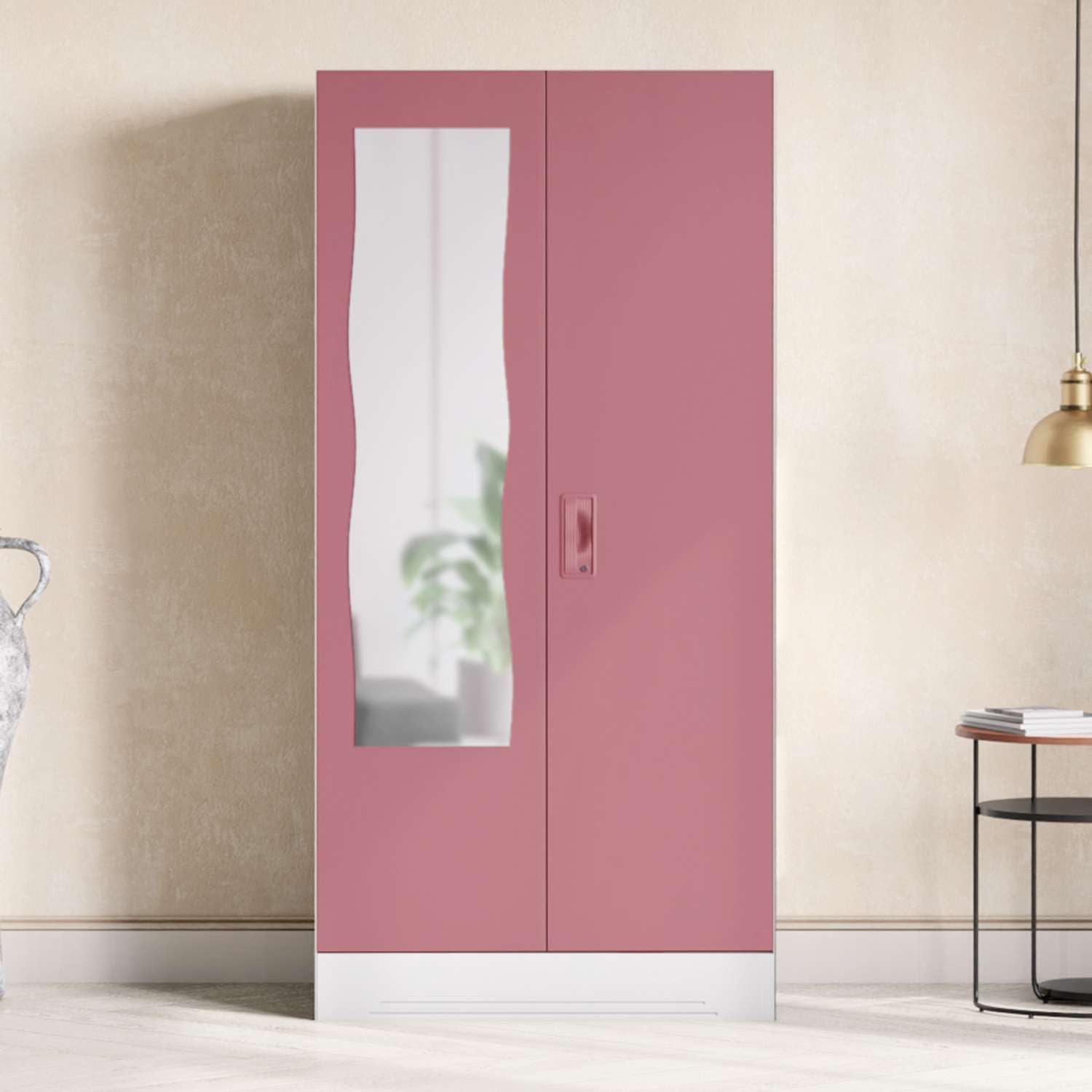 GODREJ INTERIO Almirah Slimline 2-Door Steel Almirah, Cupboard for Clothes (Royal Ivory and Dusty Rose), 1-Year Warranty, 2 Shelves, Curvilinear Mirror-picture-27