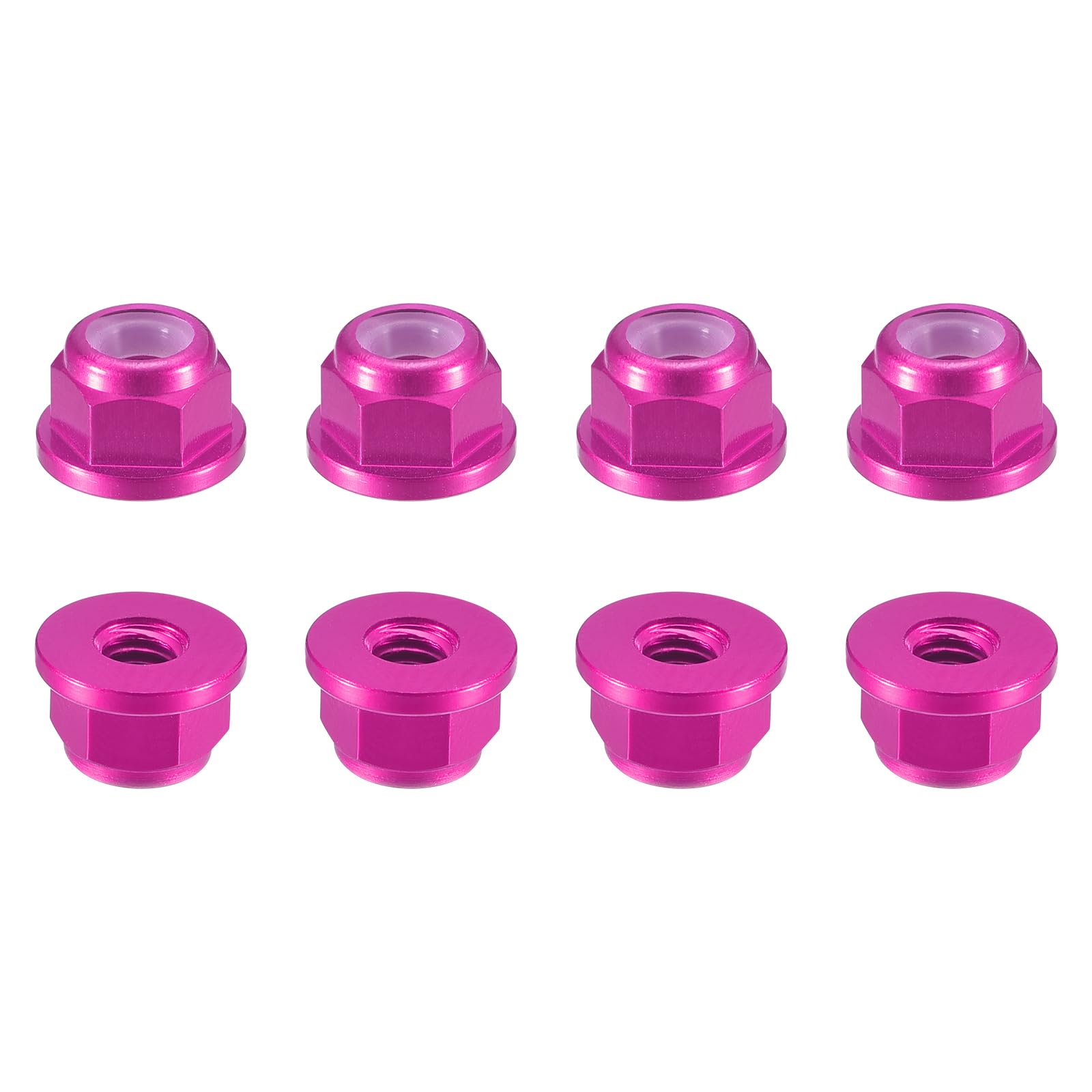 sourcing map Nylon Insert Hex Lock Nuts, 8pcs - M3 x 0.5mm Aluminum Alloy Self-Locking Nut, Anodizing Flange Lock Nut for Fasteners(Pink)
