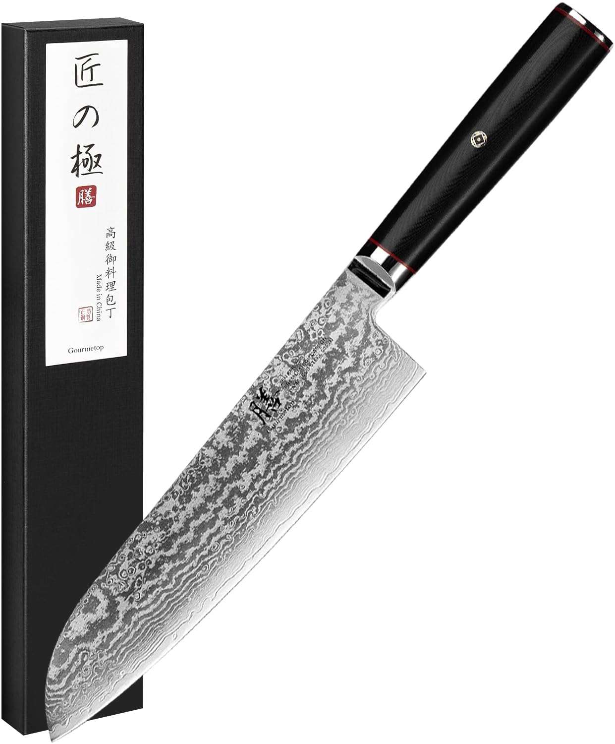 Amazon.co.jp: Gourmetop 包丁 ダマスカス 三徳包丁 67層 180mm S35VN