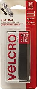 VELCRO Brand Sticky Back Tape Strips with Adhesive | 10 Count | Black 3 1/2 x 3/4 In | Hook and Loop Fasteners for Home Organization, Classroom or Office , 10Pk