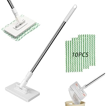 Wischmopp Mit Druck Klemm System 10 T cher - Snap Grip Mini Mop PP & Edelstahl - Druck-Klemm-System - schneller Wechsel - Trocken/nass f r Staub - Haare - Ideal f r alle B den & Ecken
