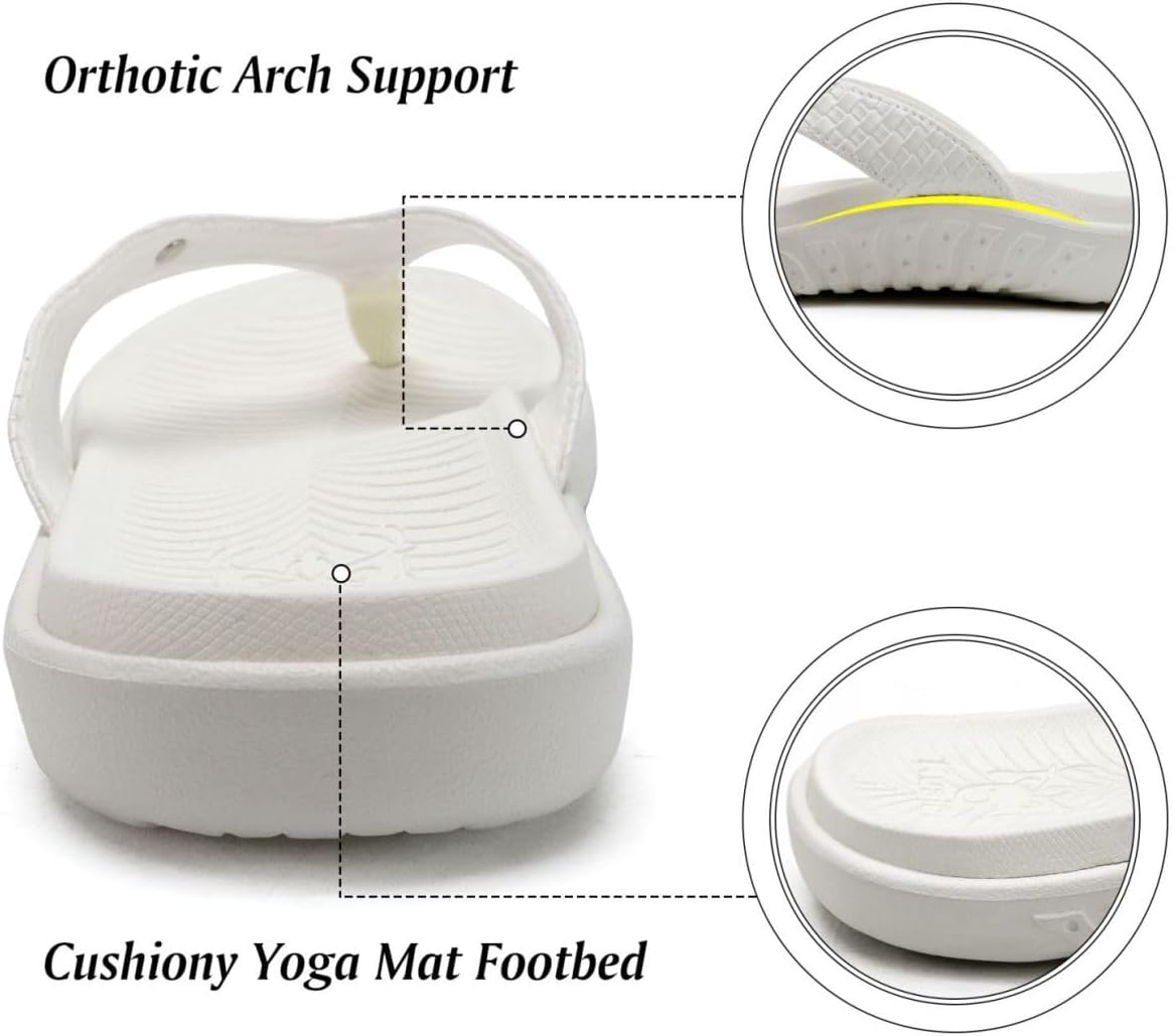 KuaiLu Womens Flip Flops Ladies Yoga Mat Comfortable Walking Thong Sandals With Plantar Fasciitis Arch Support Slip On Indoor Outdoor For Summer 11 All White image 3 of 9 B0D2WVN38C