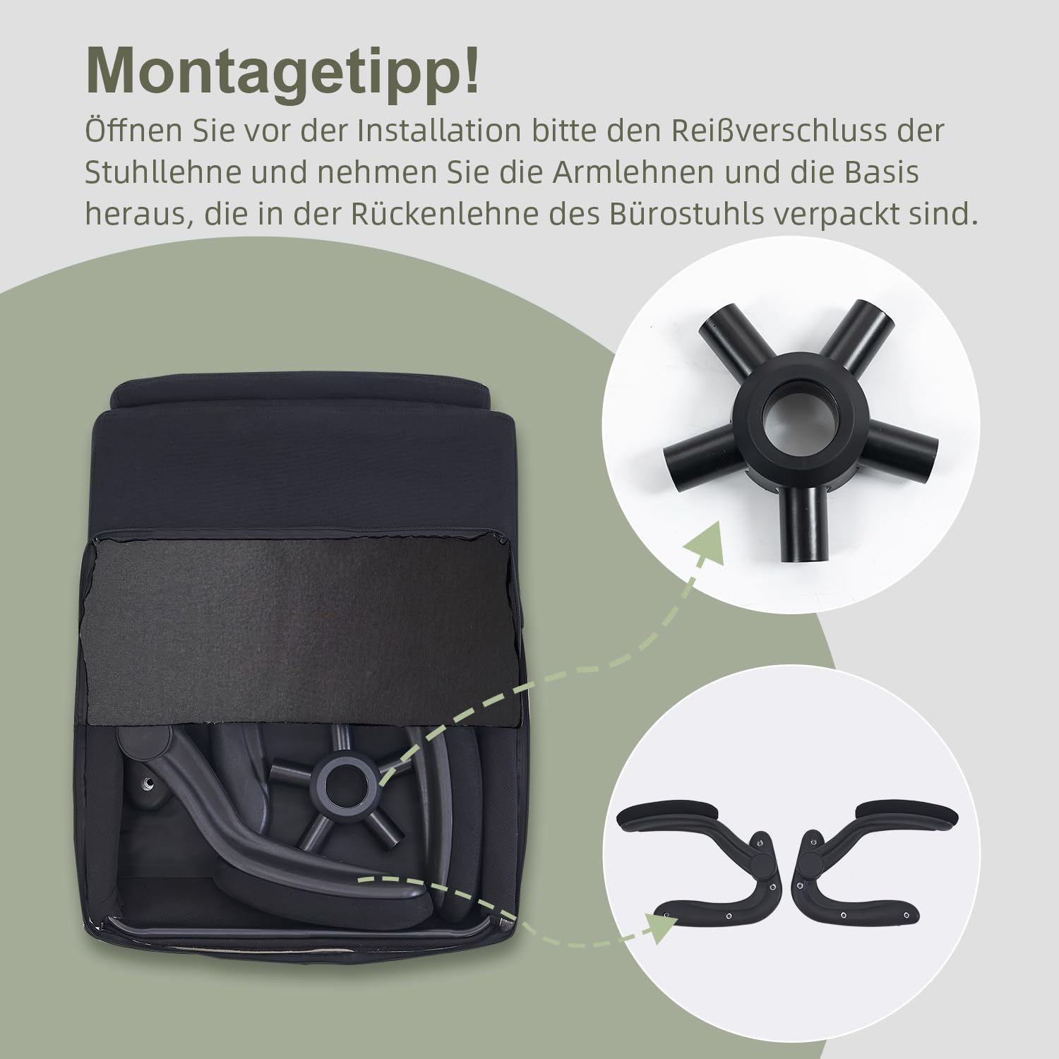 CASTLOVE Ergonomischer Bürostuhl - Schreibtischstuhl mit Rückenlehne - Hochklappbare Armlehne - Hohe Rückenlehne - Höhenverstellbar - Wippfunktion (Bürostuhl Stoff Schwarz Max. 150 kg)