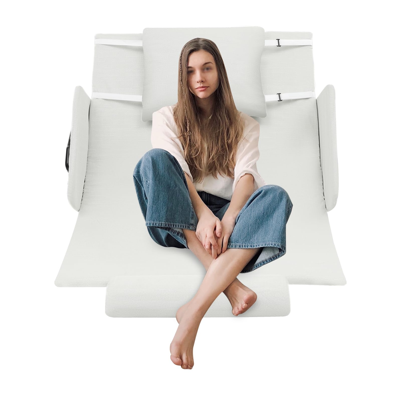 ACLICE Respaldo eléctrico ajustable 10-80° con mando a distancia, 100 kg, soporta 55 W, incluye cojín para medidores de piernas, color blanco, para ancianos, enfermería