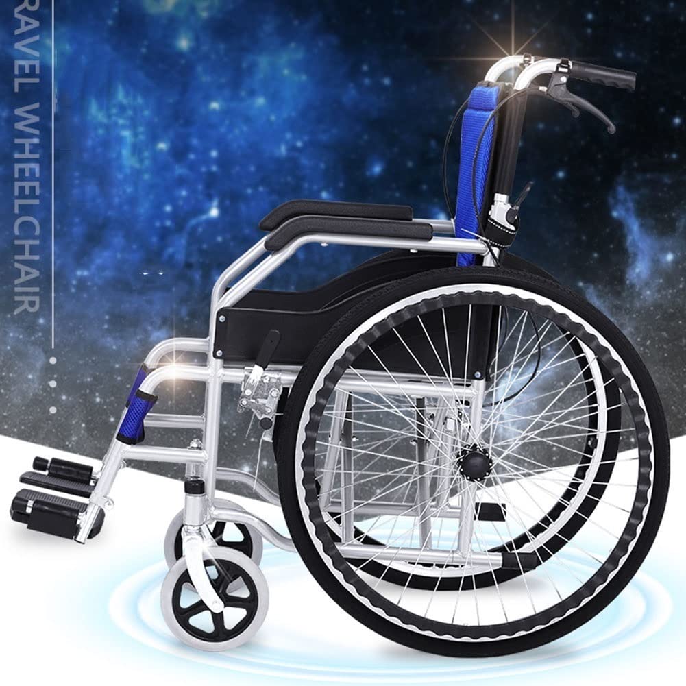 Sillas de ruedas plegables Aleación de aluminio Silla de ruedas Plegable Ligero Viejo Carro portátil Manual Coche Scooter Plegable Súper viaje Cojín acolchado