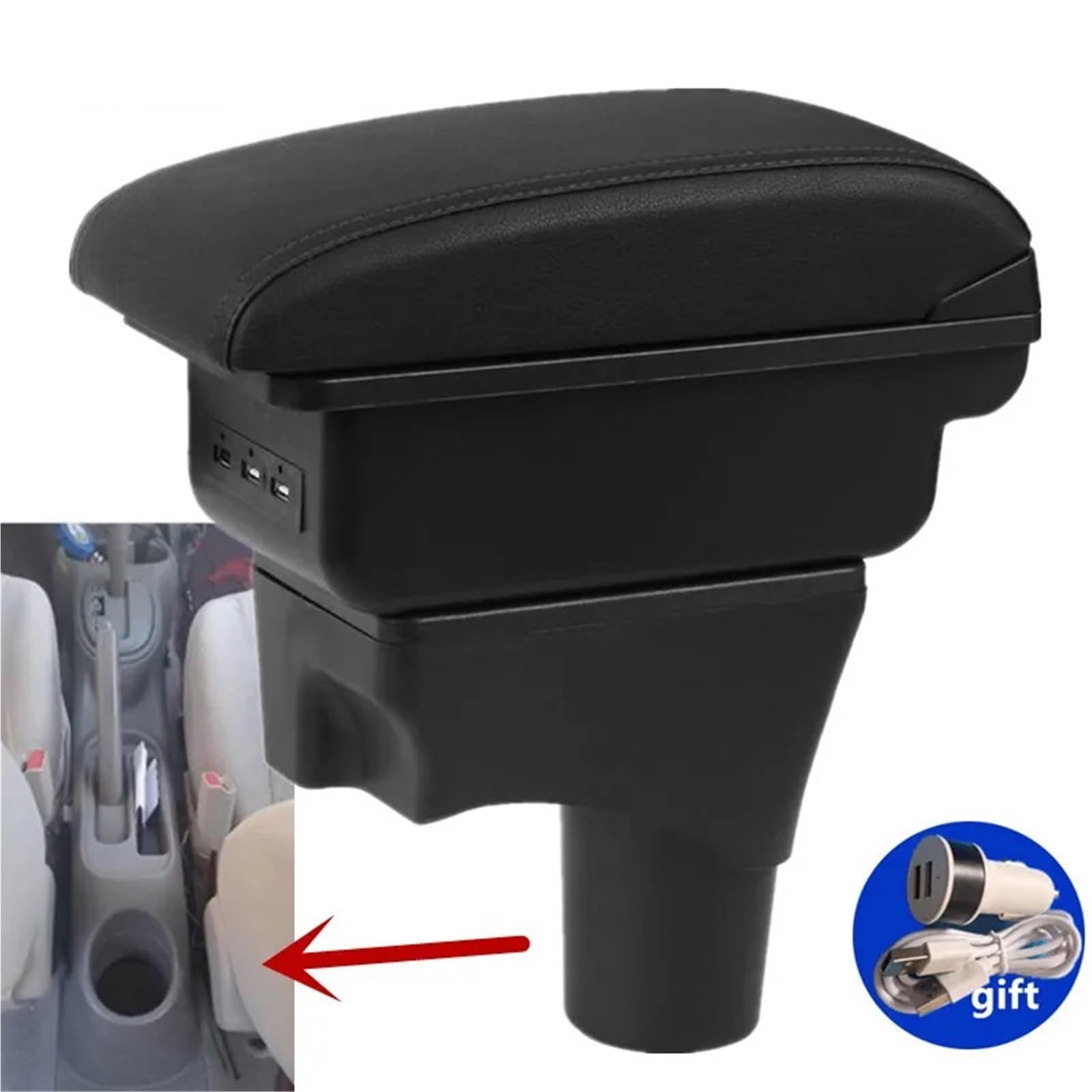 Armsteun Richter Bush Pasuje Do Nissan March Micra K13 Podłokietnik Box Pasuje Do Nissan Sunny Car Podłokietnik Ramię Schowek Części Do Modernizacji Akcesoria Samochodowe(B1 black line 3USB)