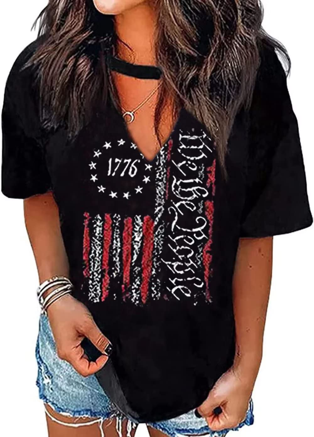 Women Petal Sleeve Tops V Neck Short Sleeve Shirts Summer Casual Loose Solid Color Basic Tunic Tshirt