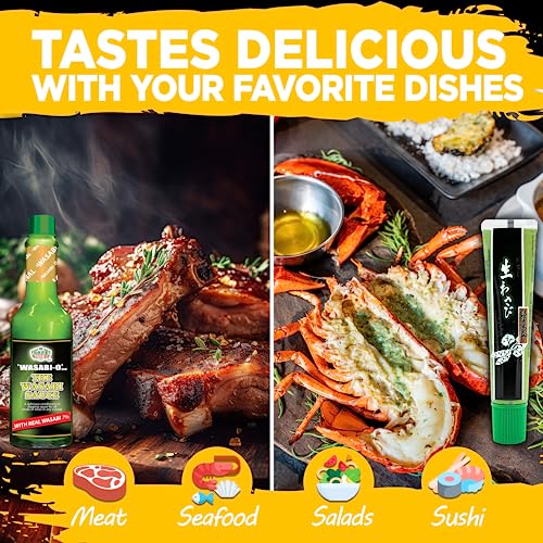 Wasabi-O, Wasabi Paste 43 g & Wasabi Sauce 62 g - Ideal für Sushi, Lachs, Sashimi, Meeresfrüchte, gegrilltes Fleisch und vegetarische Gericht