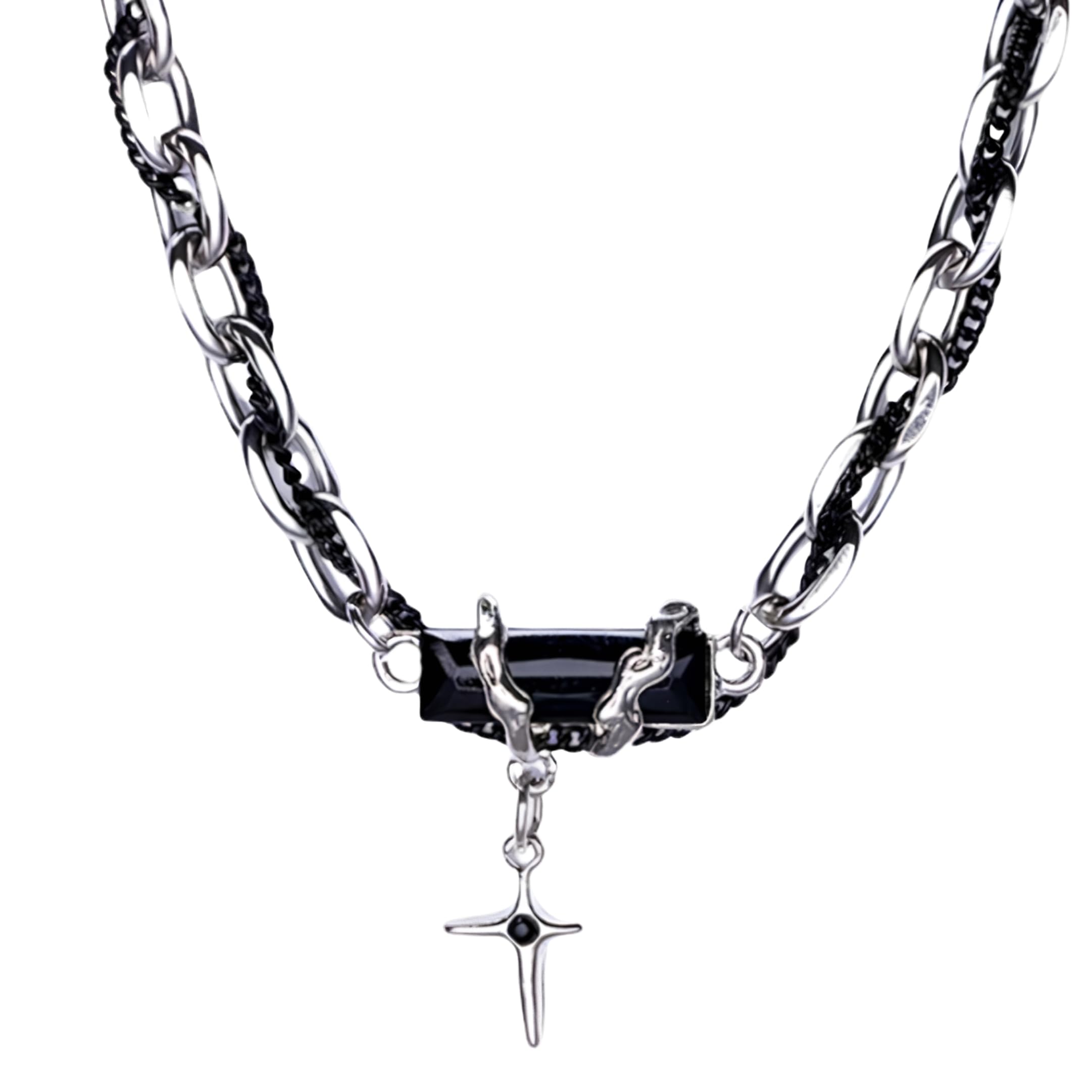 OBSIDIAN BLACK CROSS - 30mm Titanium Steel Pendant with 20 to 22inch Adjustable Cable 7mm Chain for Men & Boys-image-45