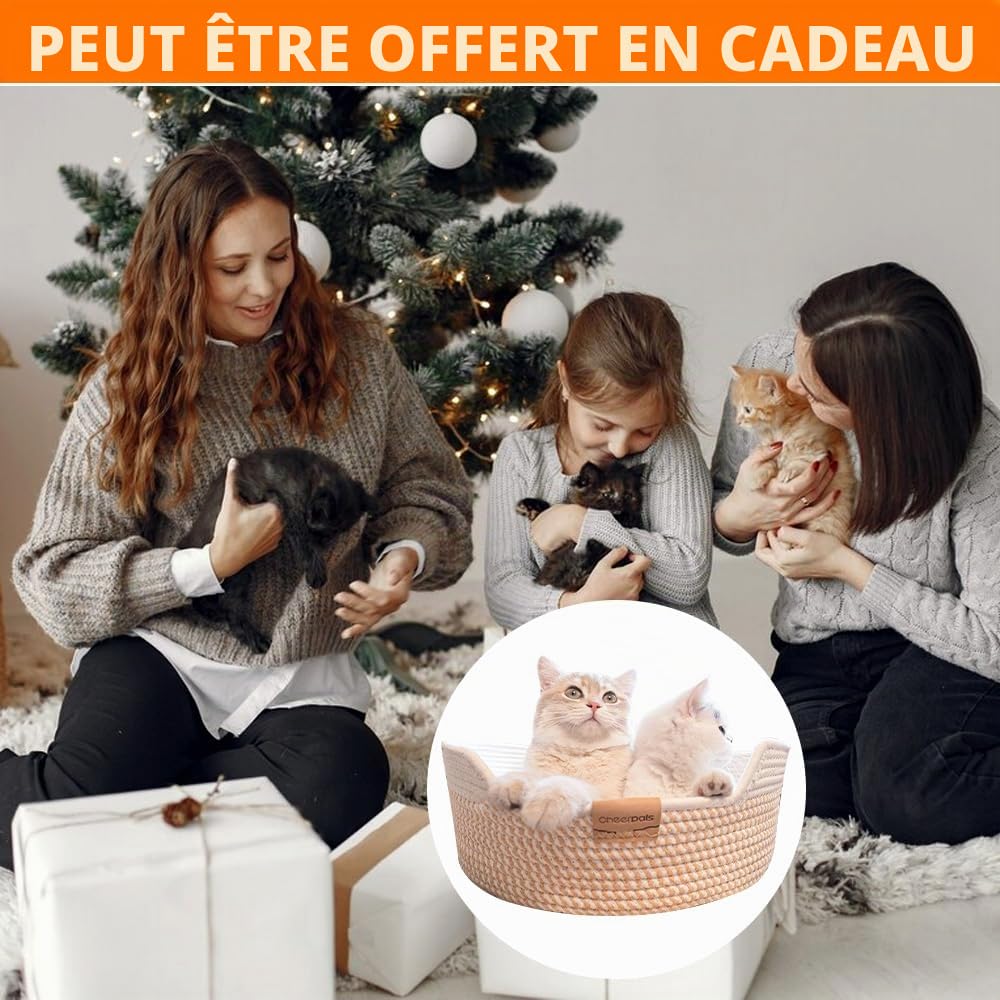 Lit pour Chat avec Coussin, 48 cm Panier pour Chat en Cordes de Coton Tressé, pour Tous Les Chats, Toutes Saisons, Universel