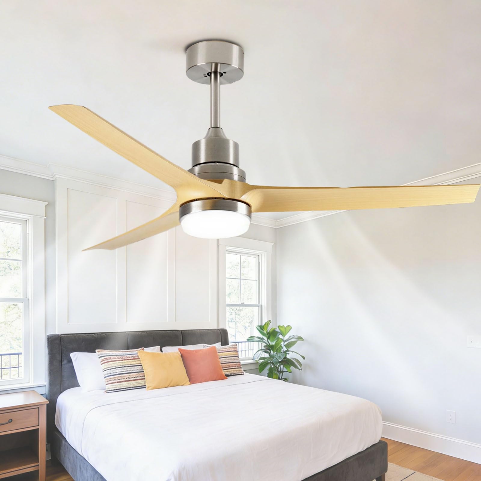 HXYSXHJUO Modern 52in Ceiling Fan with Light Indoor Smart Remote/APP/Voice Control for Bedroom Dining Room Living 6 Speeds Quiet Fans Dimmable LED