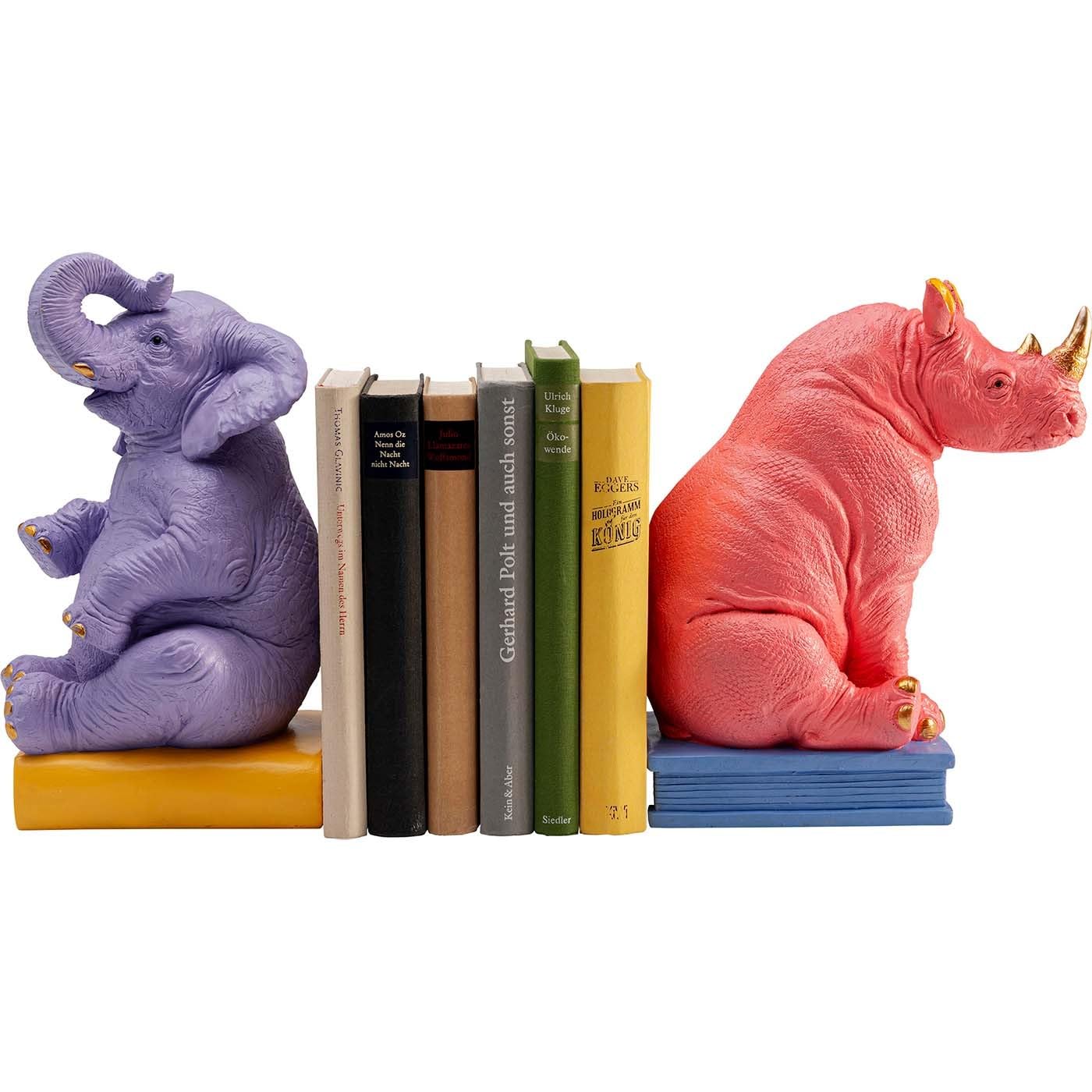 Kare Design Sujeta Libros Zoo Party Juego de 2, Multicolor, Accesorio Decorativo, Motivo Animal, Hecho a Mano, Decoración de Estanterías, 25x14x21 cm