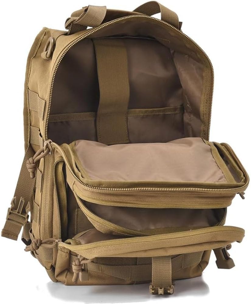 REEBOW GEAR Tactical Sling Bag Pack Military Rover Shoulder Sling Backpack EDC Molle Assault Range Bags Day Pack w/Tactical USA Flag Patch (Style 04-Tan)