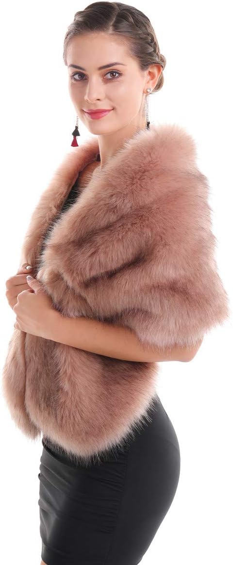 SAFERIN Women's Winter Faux Fake Fur Straight Wedding Halloween Party Custume Accessory Scarf Wrap Collar Shawl Shrug