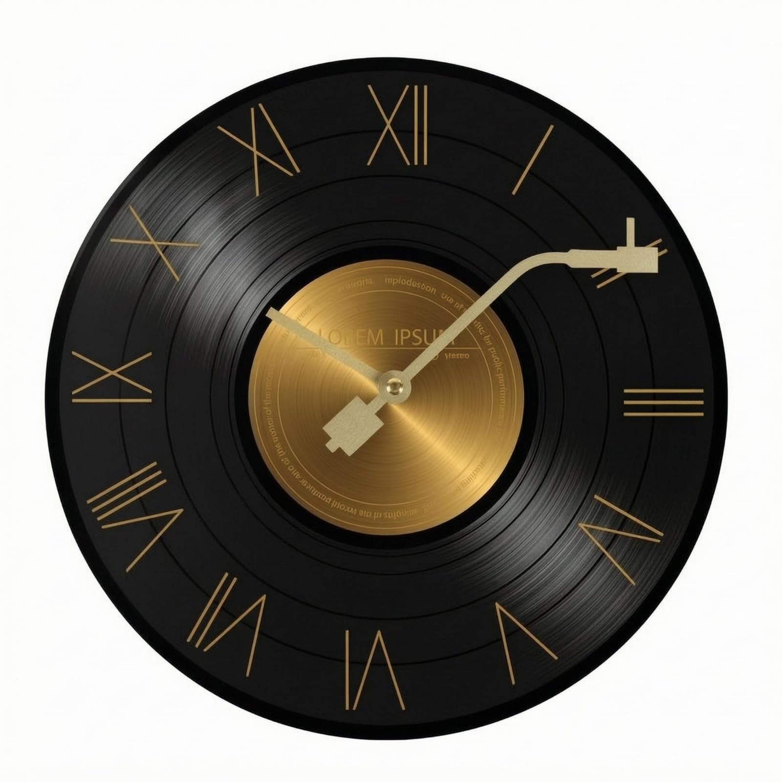 Reloj de vinilo negro y oro decorativo para paredes de interior