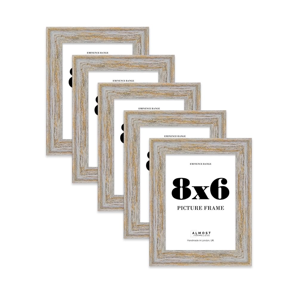 8x6" Walnut Woodgrain Picture Frame - Rustic Wood Industrial Effect Photo Frame for Wall Display, Ideal for Posters, Prints & Home Décor, Wall Hooks and Kickstand, 32mm Edge - 5 Pack