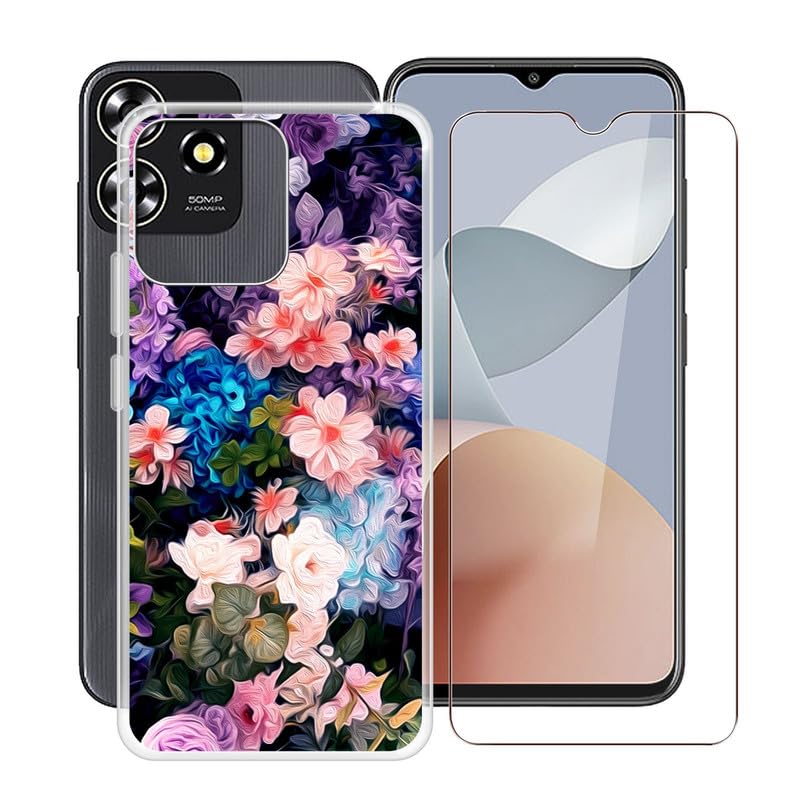 HGJTFANY per ZTE Blade V50 Smart Cover + Vetro Temperato Pellicola (6.6), Ultrasottile Silicone Morbido Antiurto Trasparente Protettiva Custodia per ZTE Blade V50 Smart - Notte tranquilla