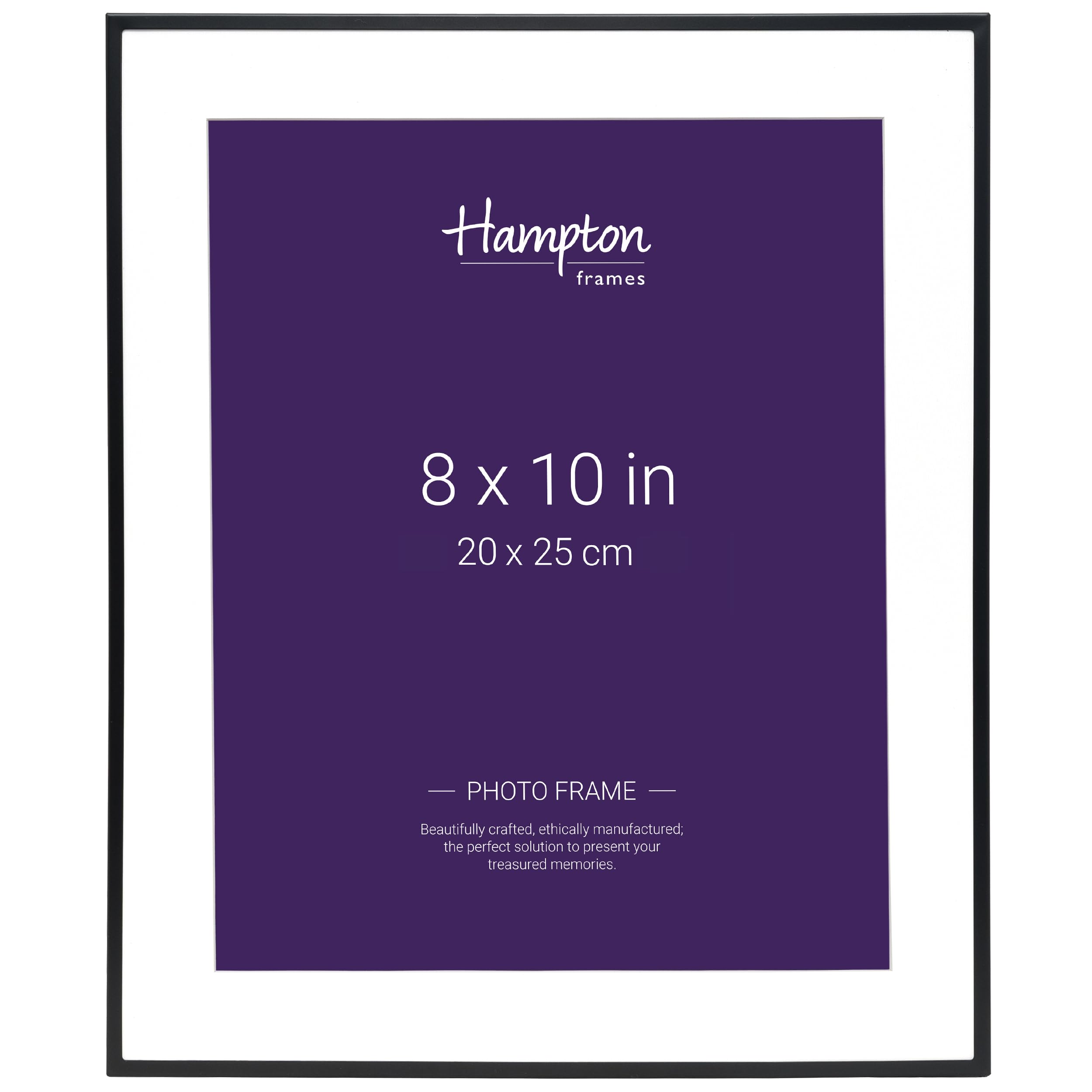 Hampton Frames Black Photo Frame Madrid | 8X10 Inch (20X25cm), Matt Narrow Profile | Bevel Mount, Freestanding Or Wall Mount | Classic Display For Portraits And Photos