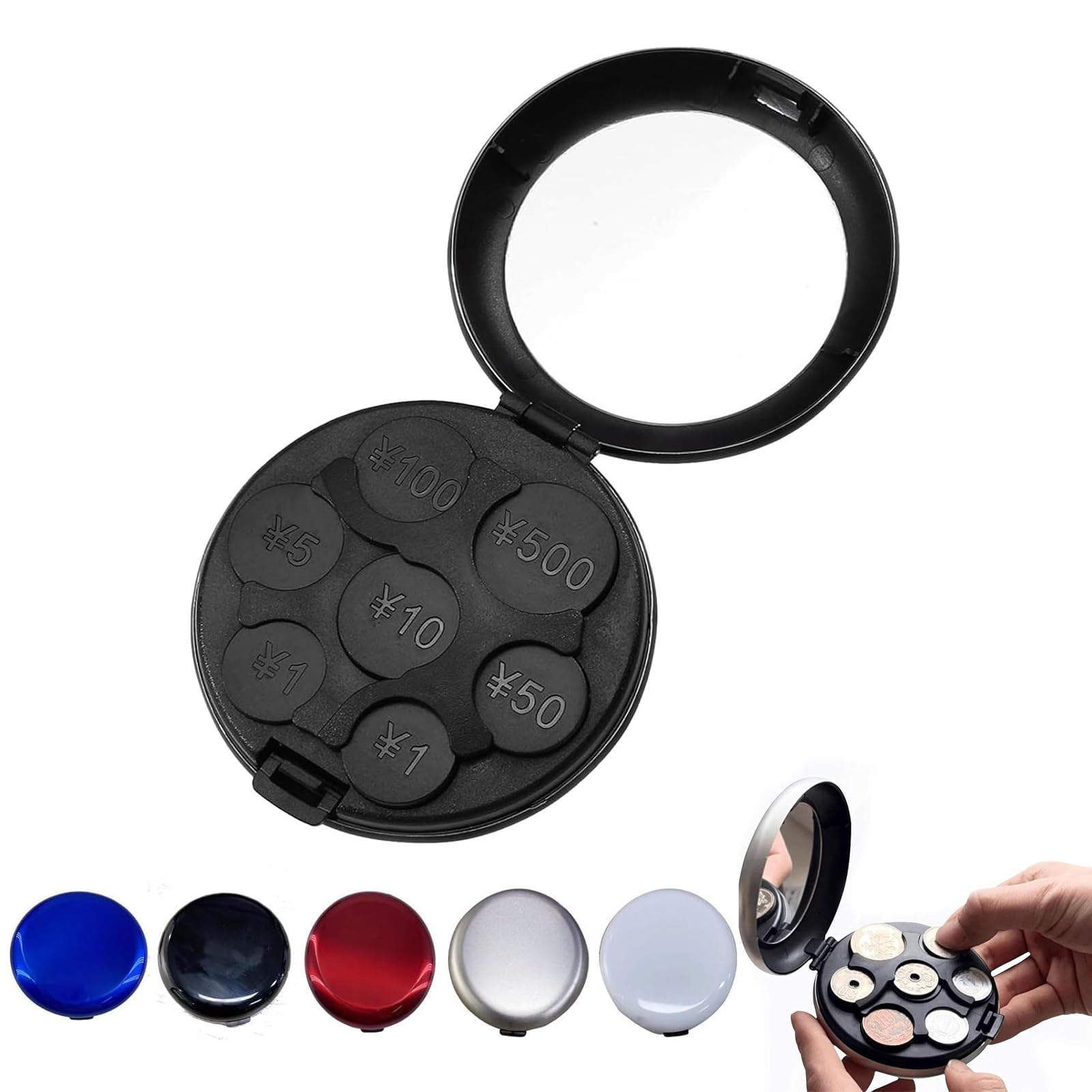 Japanese Coin Organizer, Yen Coin Organizer, Hard Case Organizer and Storage for Coins, Coin Money Dispenser with Mirror, Portable Change Coin Holder