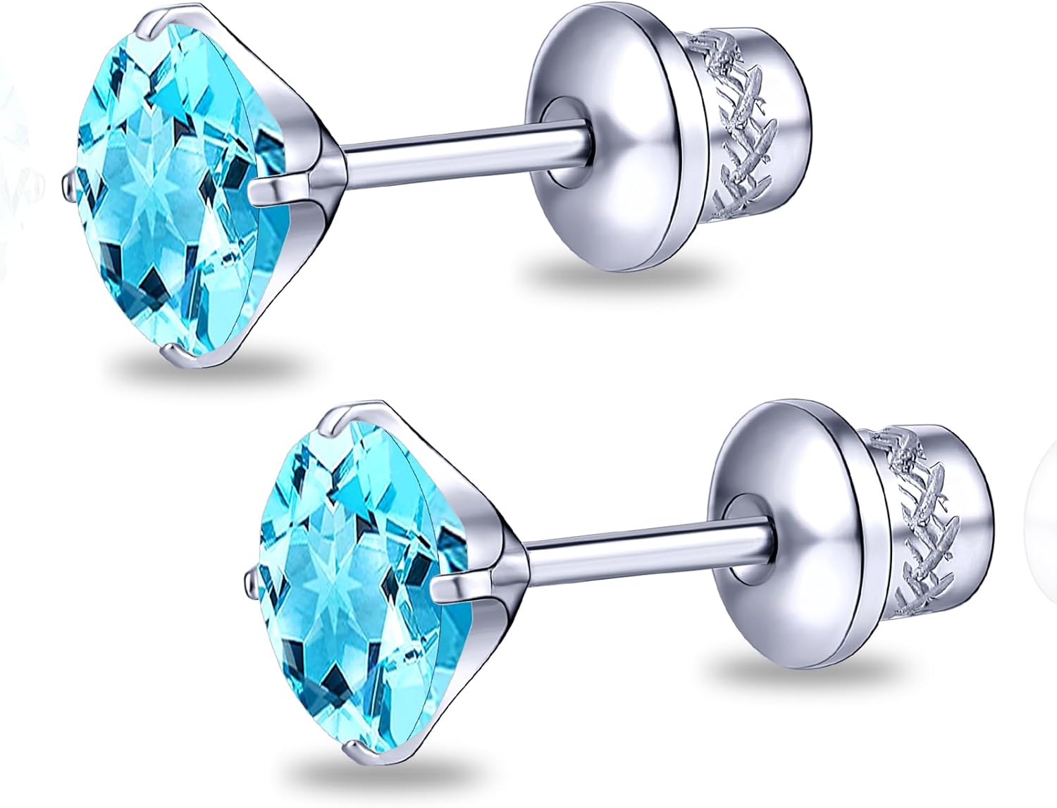 TitanHeart G23 Titanium CZ Stud Earrings, Hypoallergenic F136 Implant Grade Titanium Screw Back Simulated Diamond Earrings for Sensitive Ears, 6mm 5A Cubic Zirconia Stud Earrings for Women