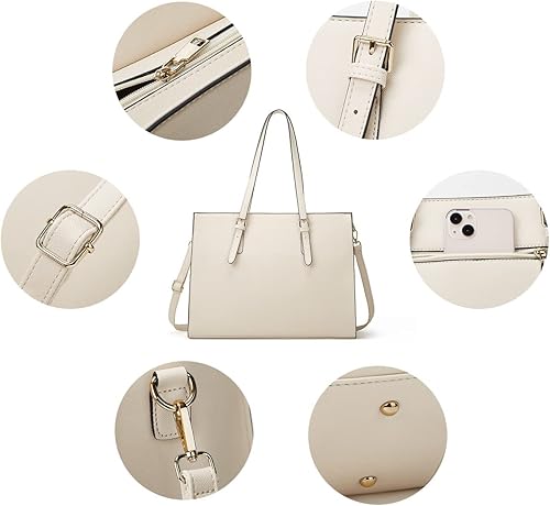 Miniatura 5 de Bolso de mano de trabajo de gran capacidad para mujer, bolso de hombro de cuero sintético, 2 piezas, impermeable, para negocios, escuela, viajes