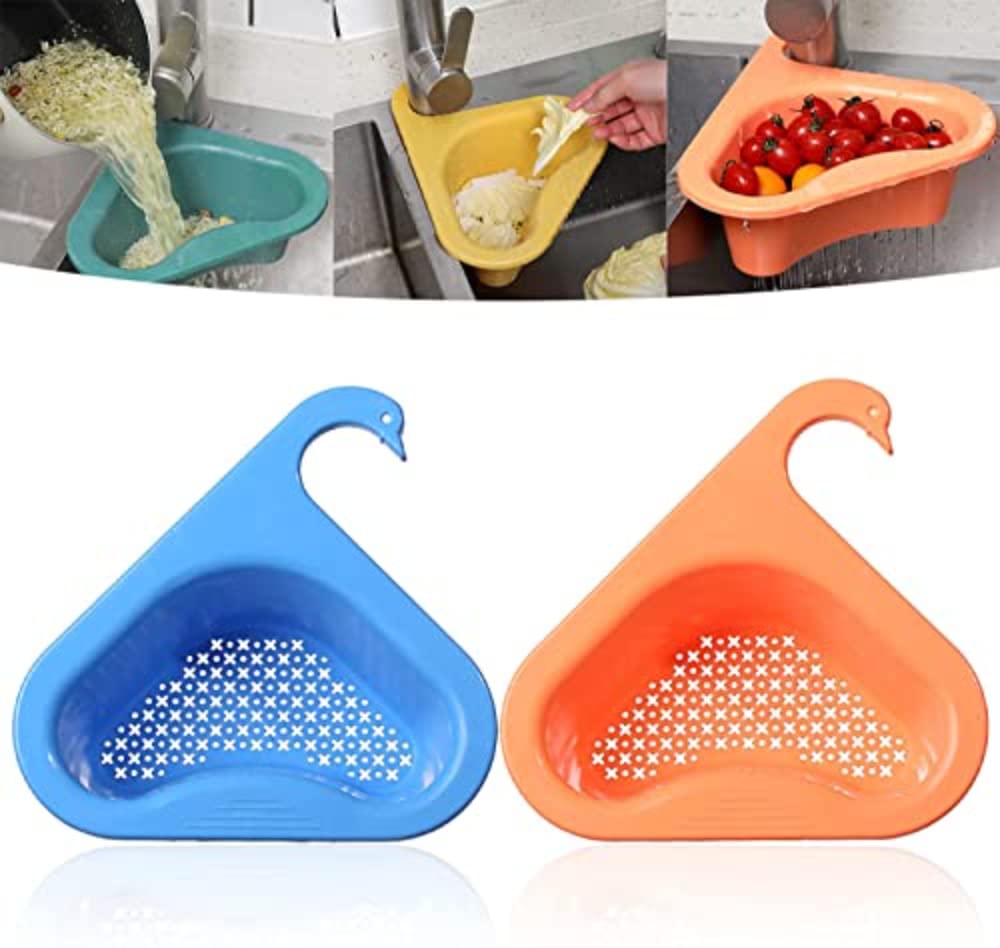 2Pcs Swan Triangular Sink Drain Shelf, Swan Shape Sink Basket, Swan Drain Basket Sink, Kitchen Triangle Sink Filter, Multi-Function Water Storage Tank Drain Rack Hangs on Faucet, Fits All Sinks (B)