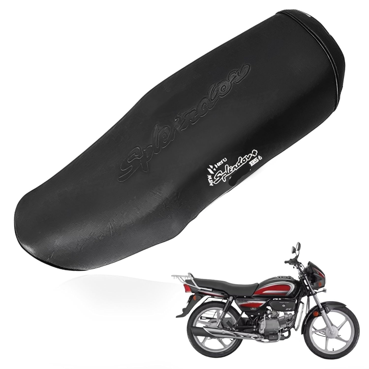 Splendor+ (BS6) Premium PU Leather Seat Cover for Splendor+ (BS6) Black Single Bike Seat Cover for Hero Splendor+ (BS6)-image-30