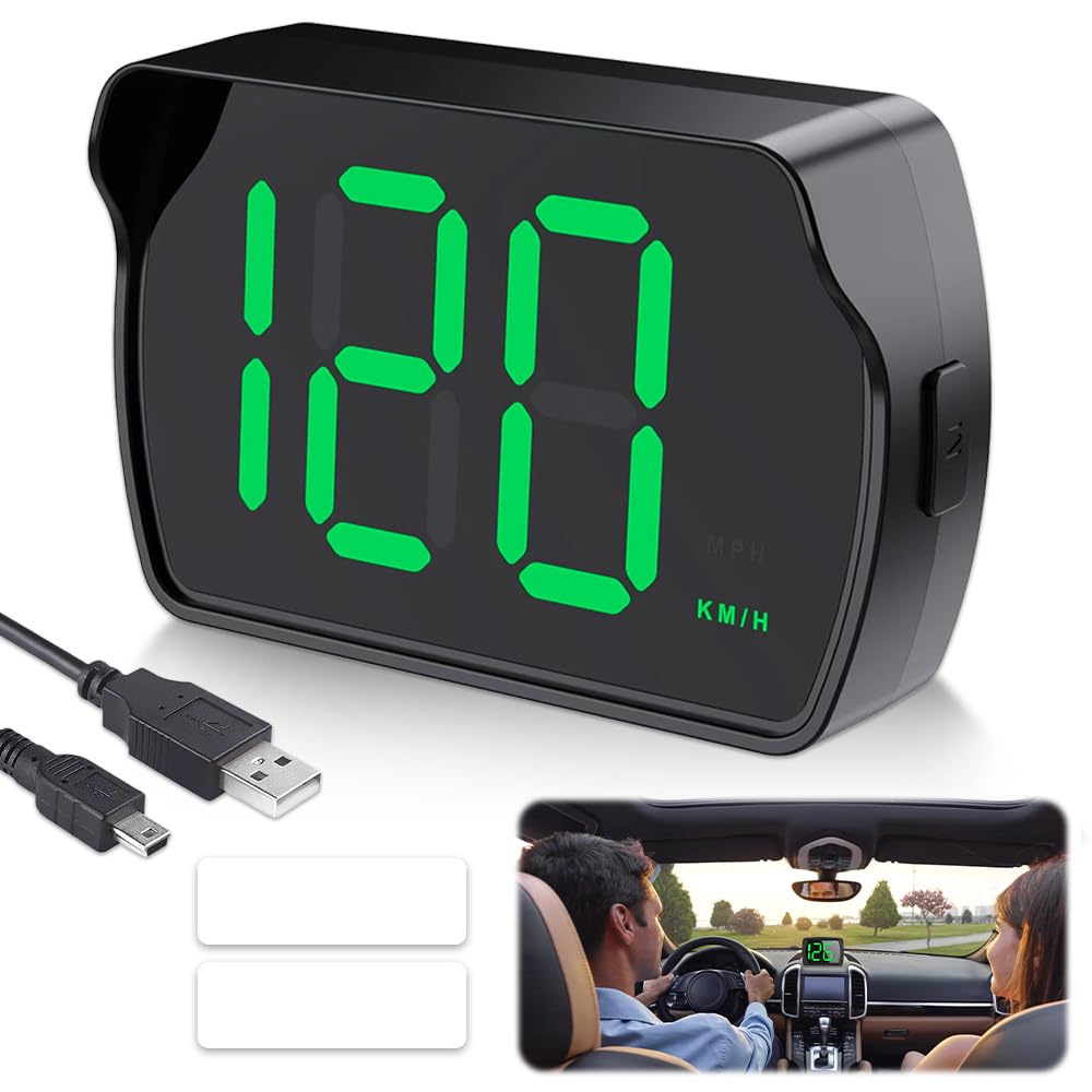 Rppiup GPS Digital Speedometer Car MPH KMH Switching, HUD Heads Up Display Real-Time GPS Speedometer, LED Large Font Car Speed-ometer With USB Charger, Suitable For Motorcycle Truck SUV