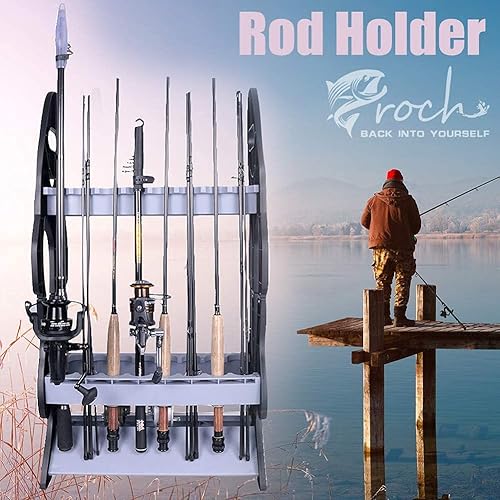 Miniatura 7 de Croch Soporte para 16 cañas de pescar, soporte para caña de pescar, organizador de garaje para cualquier tipo de caña o bastones de senderismo para