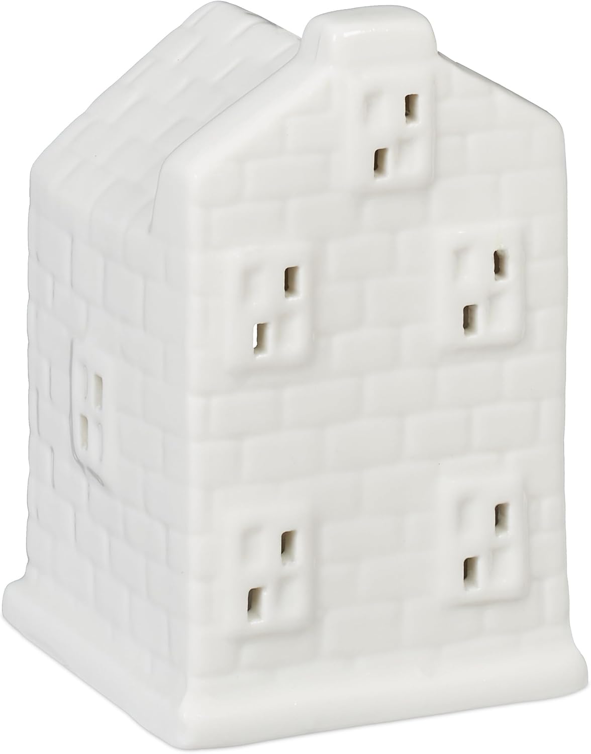 Relaxdays Tea House Ceramic, Light Through Windows, for 1 Candle, HWD: 11 x 7 x 6.5 cm, Cute Table Decor, White
