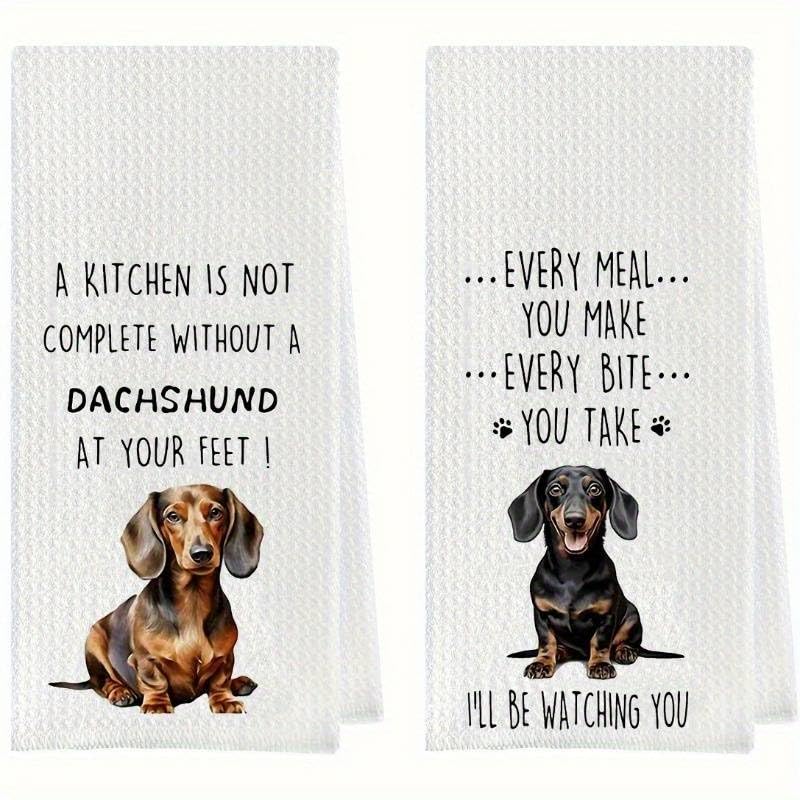 2-Pack Modern Dachshund Sausage Dog Waffle Weave Kitchen Towels - Super Soft Polyester Hand Towels, Weiner Dog-Themed Dish Cloths