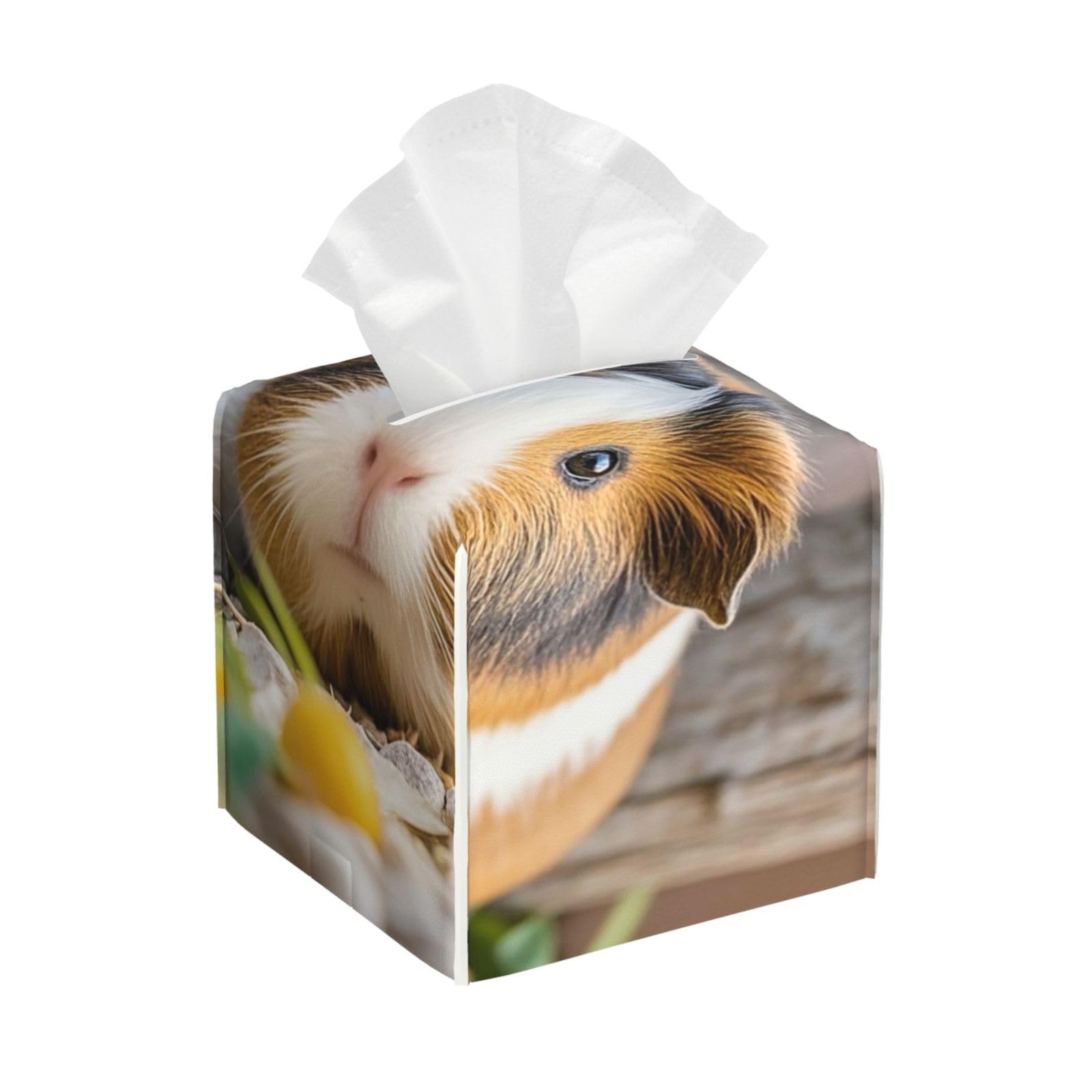 Pu Leather Cube Tissue Box Holders Modern Waterproof Square Tissue Box Cover Cute Guineapig Facial Paper Holder for Bathroom Kitchen Nightstand Office Home Decor