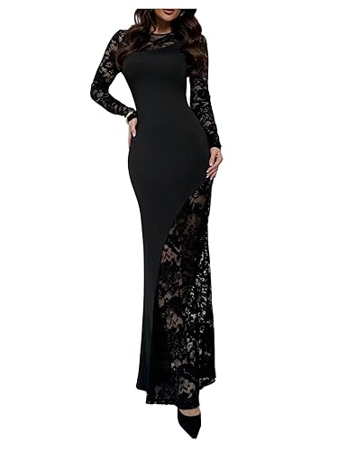 GORGLITTER Women's Long Sleeve Lace Dress Sexy Sheer Elegant Evening