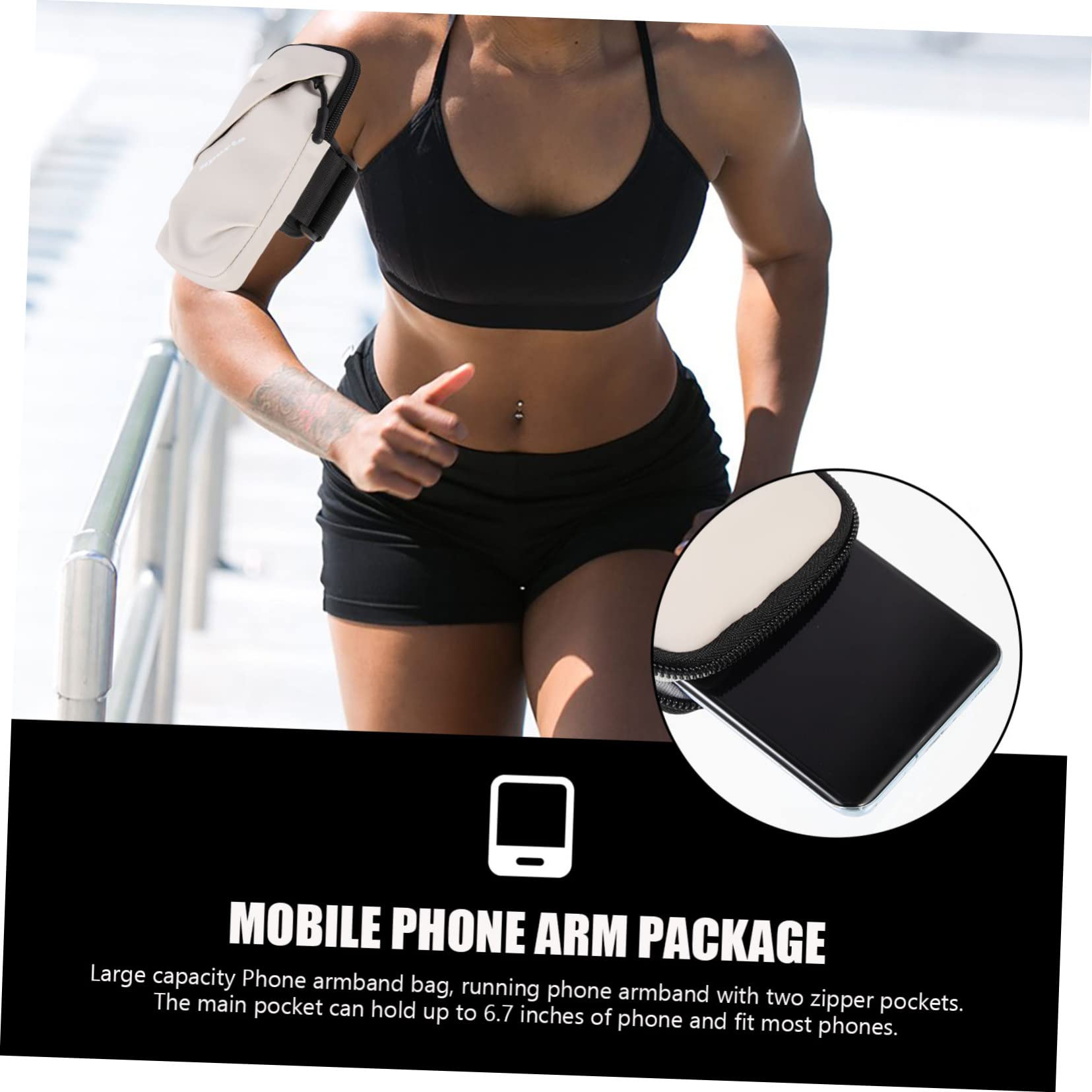 Gatuida 3pezzi Armband Portatelefono Per Custodia Elasticizzata Per Smartphone Pouch Braccio e Attività Grigio