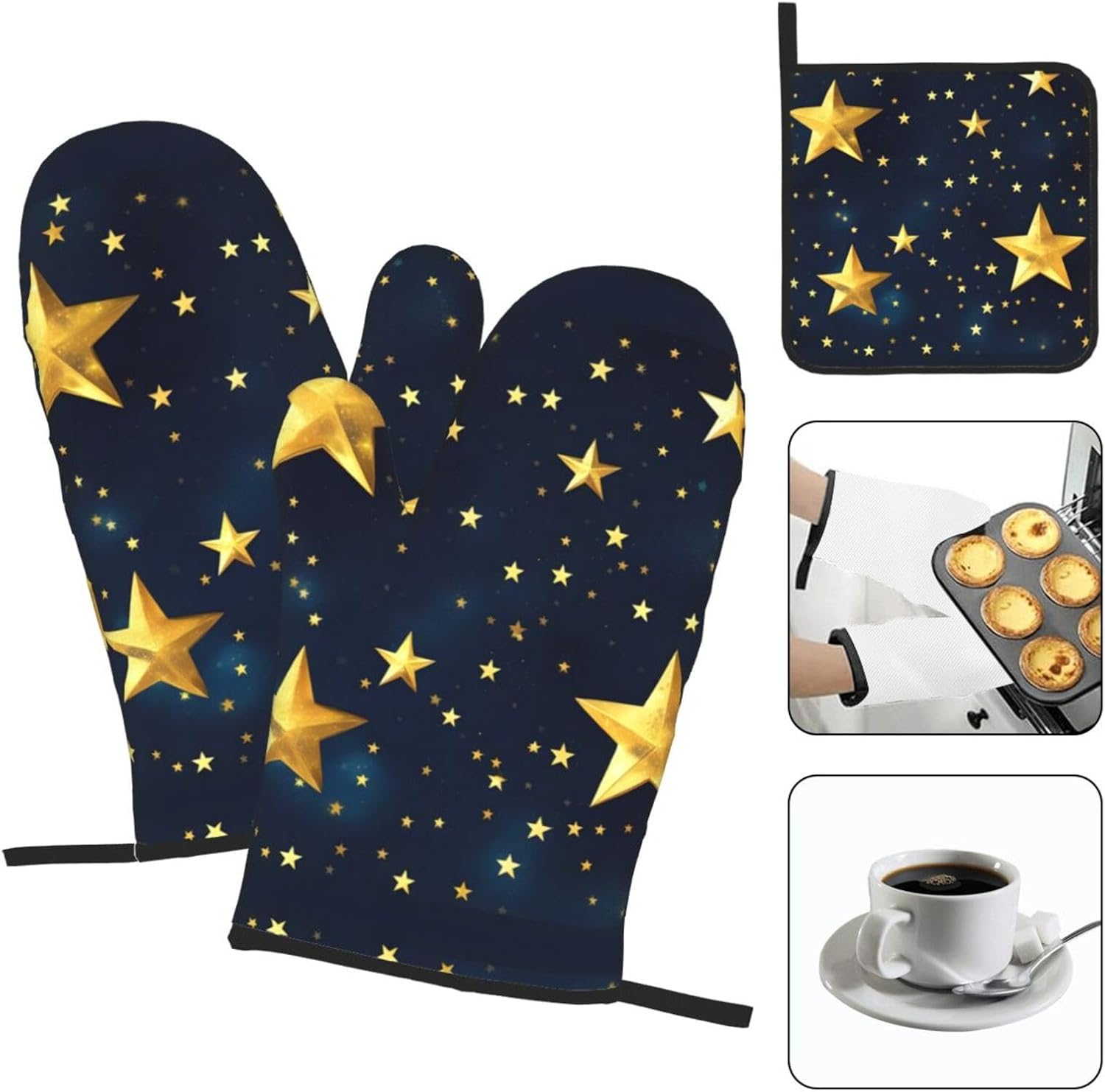 Stars Eastern Pattern Print Heat Resistant Microwave Gloves, Used for Baking, Cooking, and Fashion Kitchen Essentials