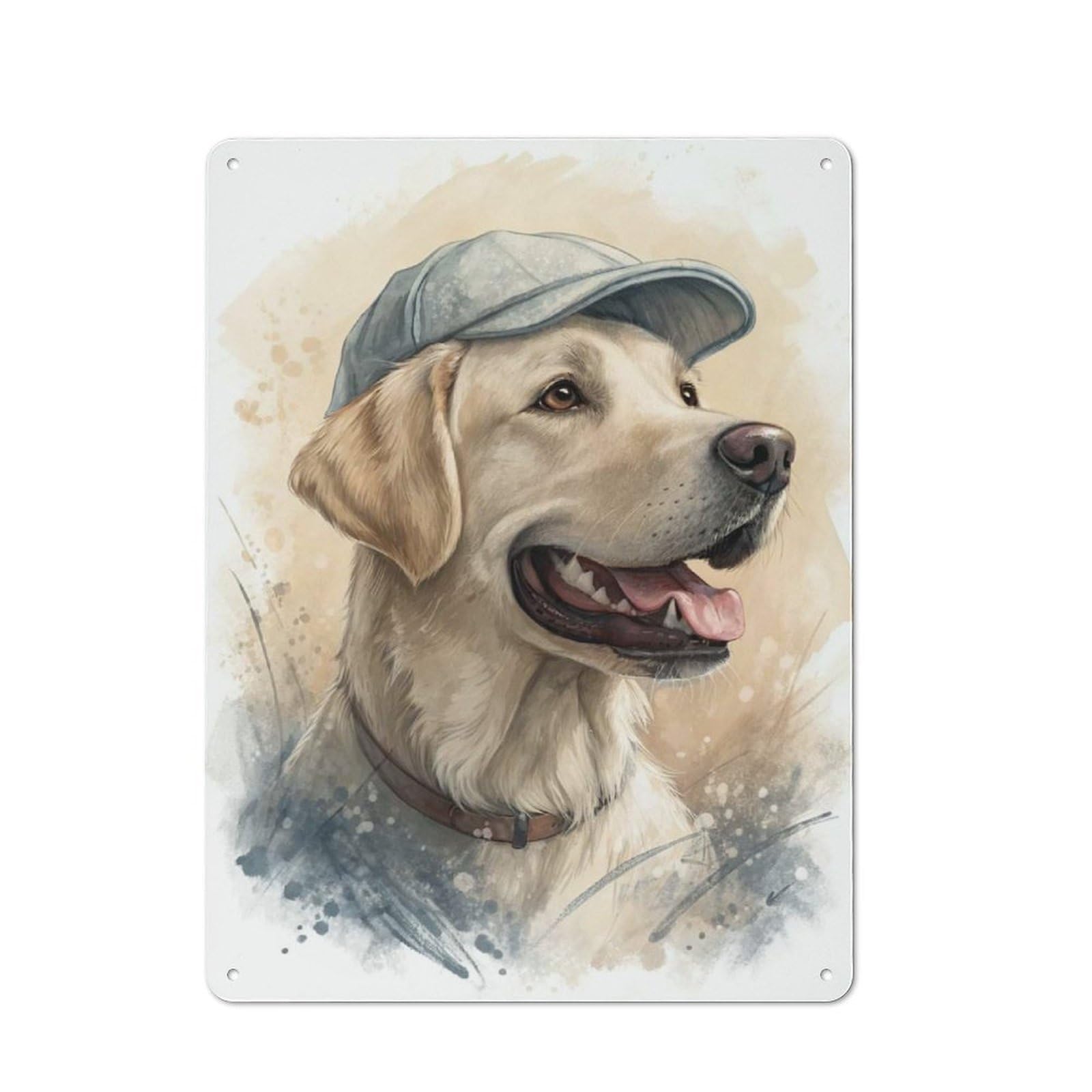 Junmoney Style-8 Labrador Retriever Wearing A Cap Vintage Metal Wall Sign 40X30cm For Kitchen Or Home Bar, For Garage, Workshop And Man Cave Decoration