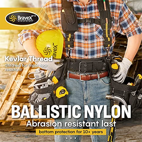 Tool Belt With Suspenders - Ultra Tool Belt 1200D Ballistic Nylon, Enlarged Phone Pocket, Tool Bags For Men Construction Framers Carpenter Electrician #TOP1