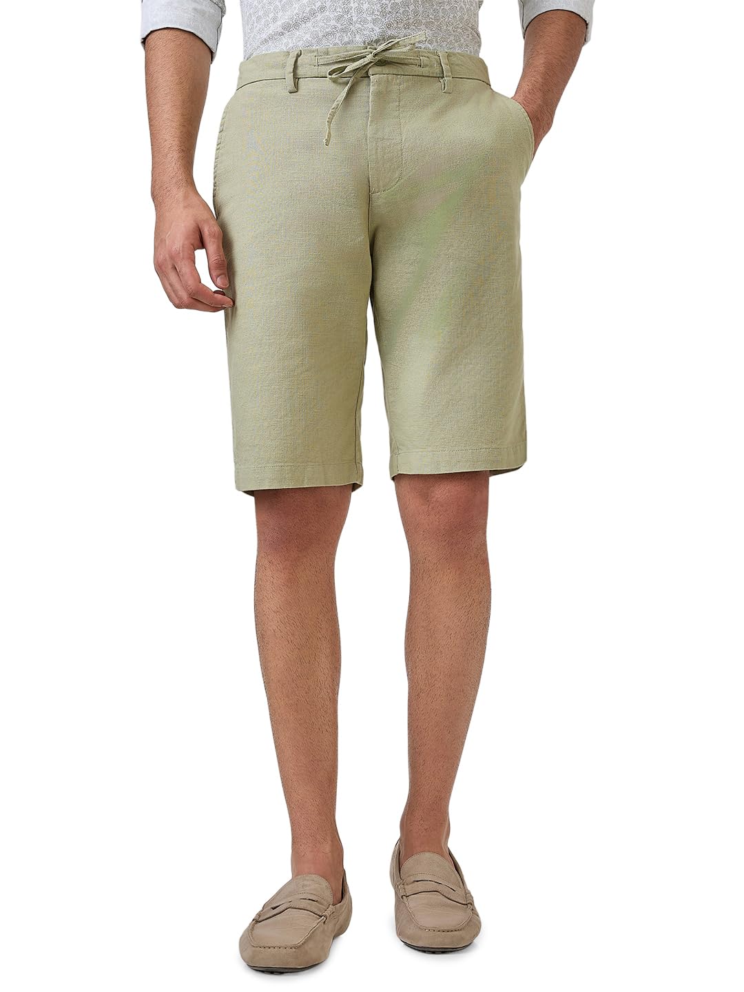 colorplus Men Regular Fit Plain Pattern Cotton Linen Blend Casual Shorts-picture-29