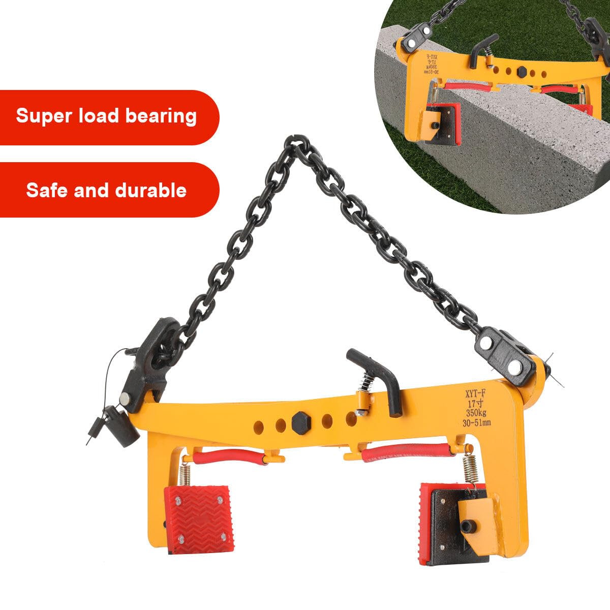 350 kg Versetzzange Bordsteinzange Hebezange Bordstein Steinträger Heber Steingreifer, Bordsteinträger Steinzange Pflastersteinzange Pflasterträger, Verstellbare Öffnung 30-51cm