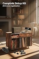 Vista 3 de Soporte para tocadiscos - Soporte grande para tocadiscos con almacenamiento de vinilo, soporte para tocadiscos de madera, soporte para discos